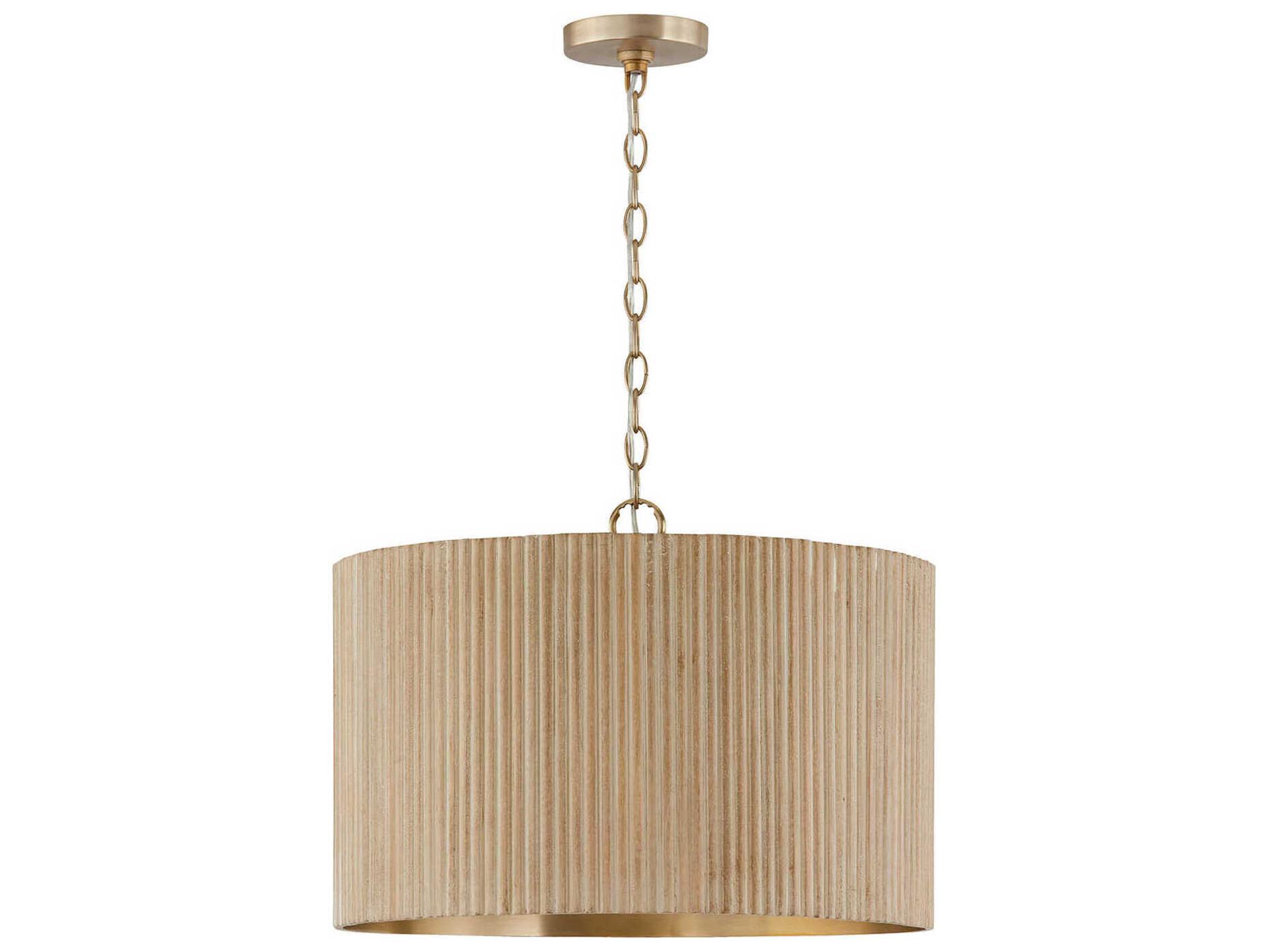 Donovan 3-Light Drum Pendant in White Wash and Matte Brass