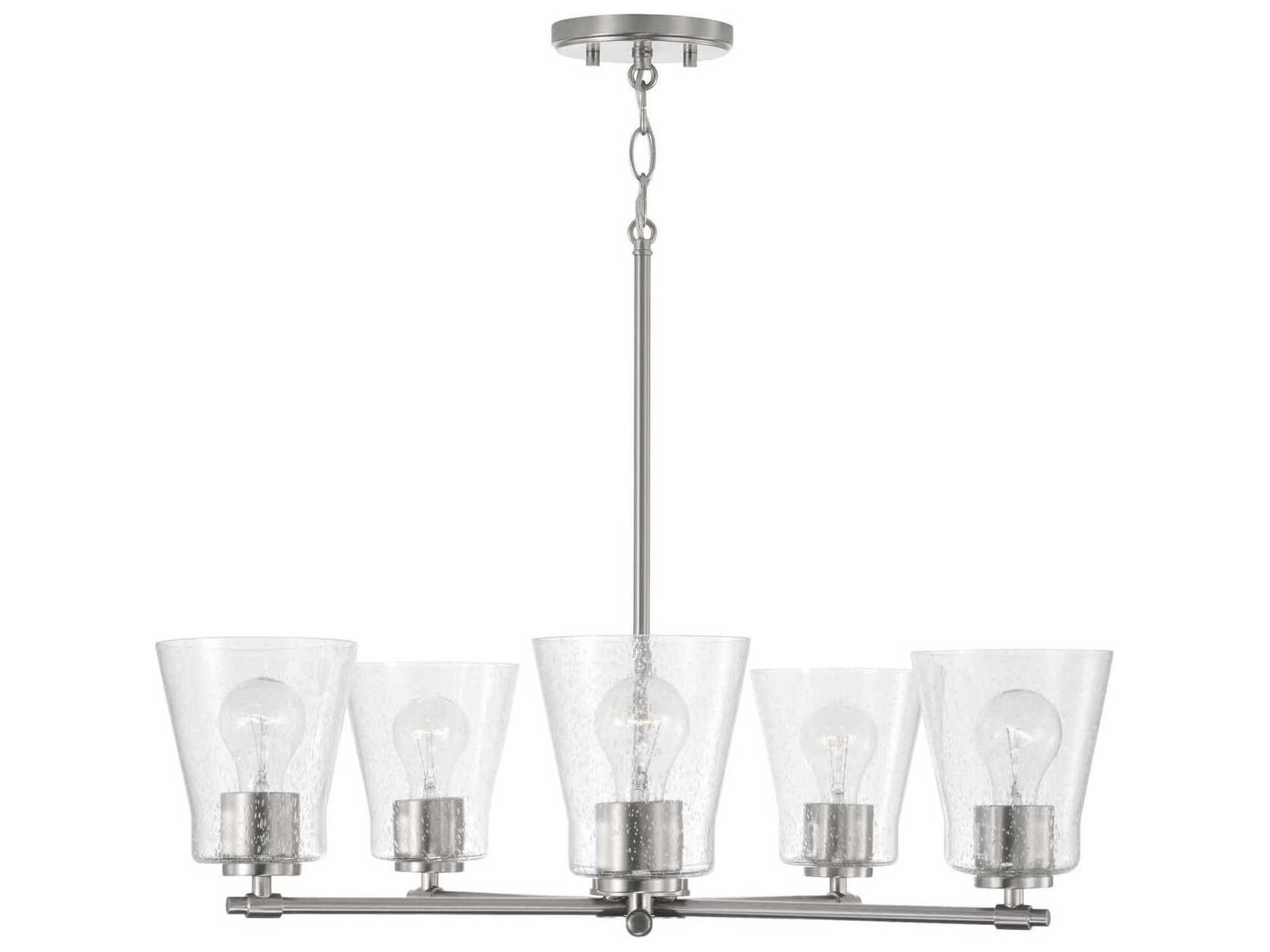 Baker 5-Light Chandelier in Brushed Nickel with Clear Seeded Glass