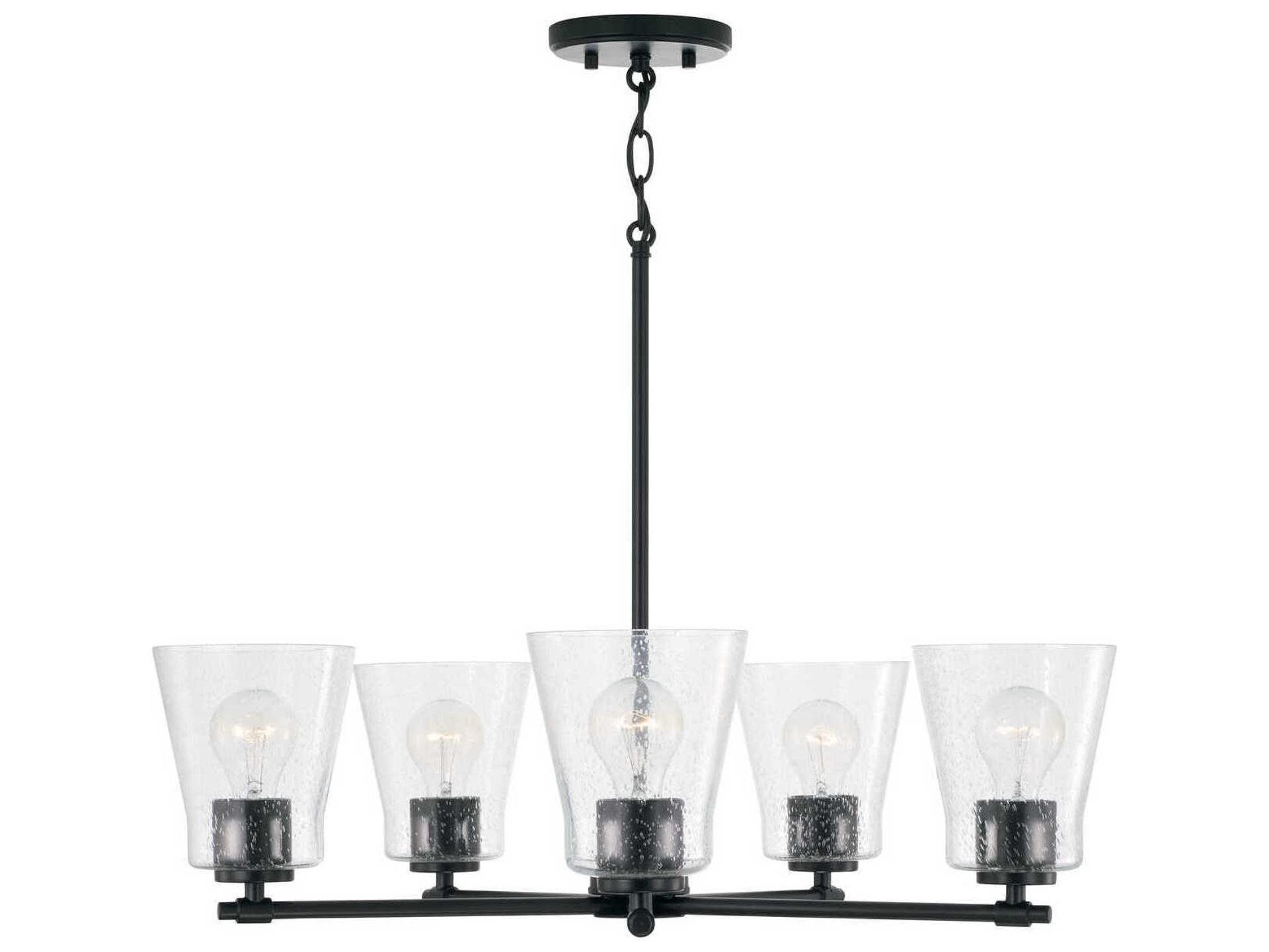 5-Light Baker Chandelier in Matte Black with Clear Seeded Glass