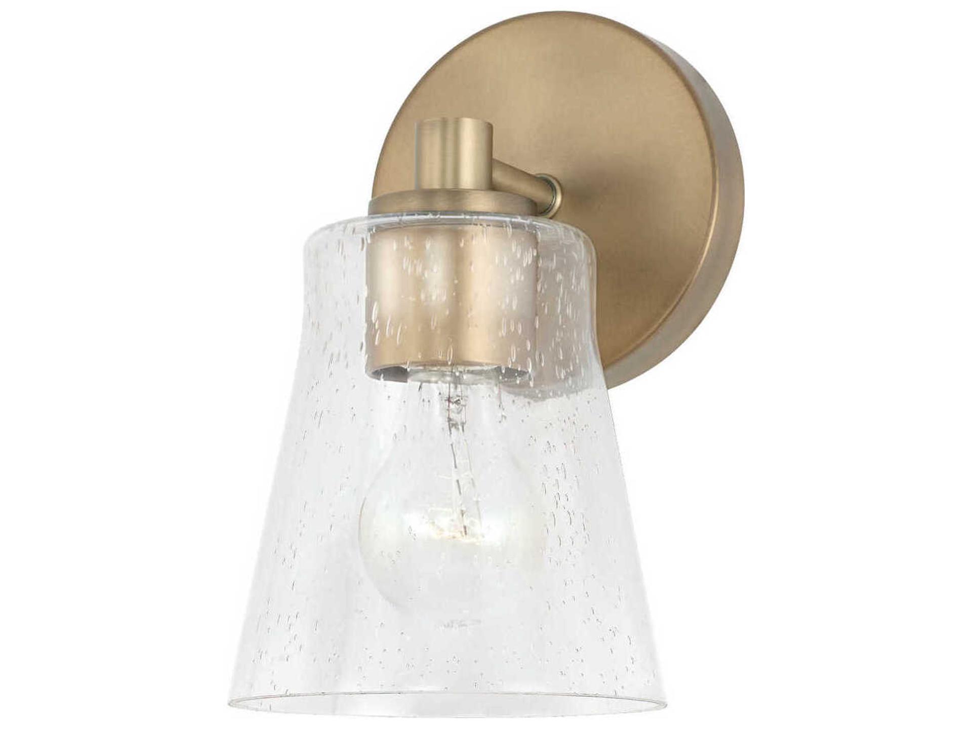 Baker 1-Light Aged Brass Wall Sconce with Seeded Glass