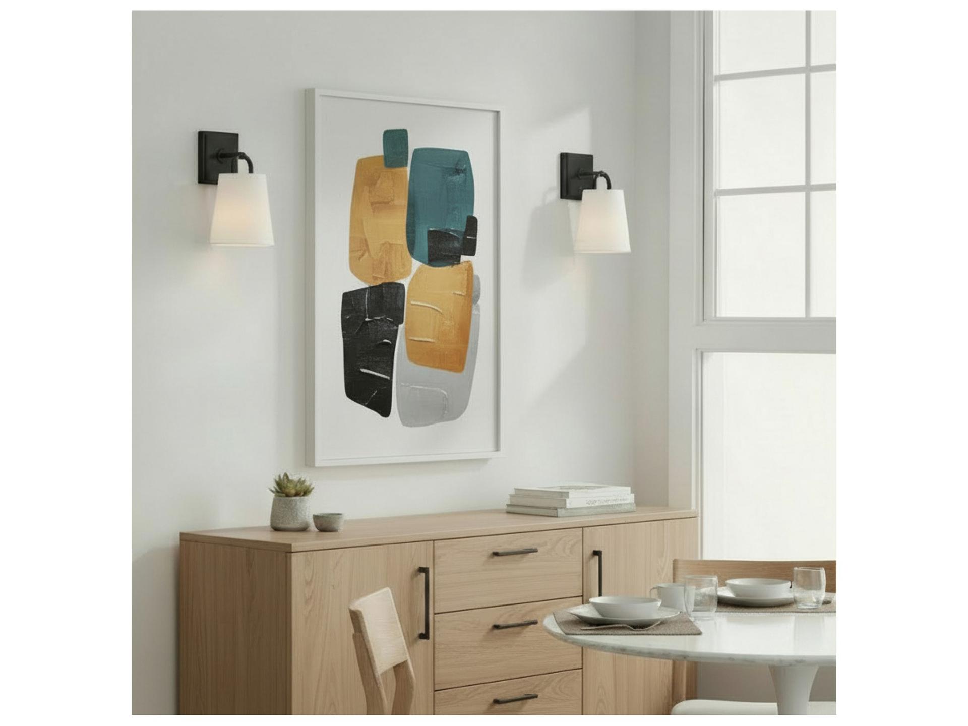 Brody 1-Light Wall Sconce in Matte Black with White Fabric Shade