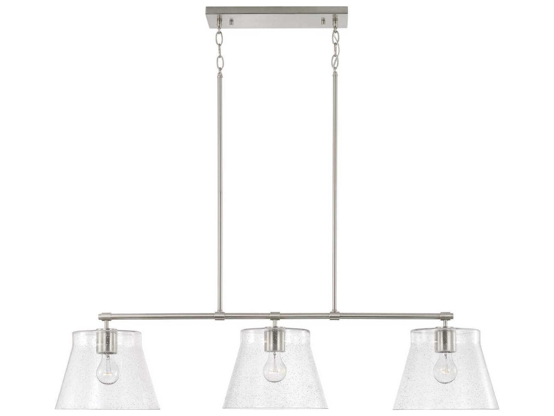 Baker 3-Light Linear Chandelier in Brushed Nickel with Clear Seeded Glass