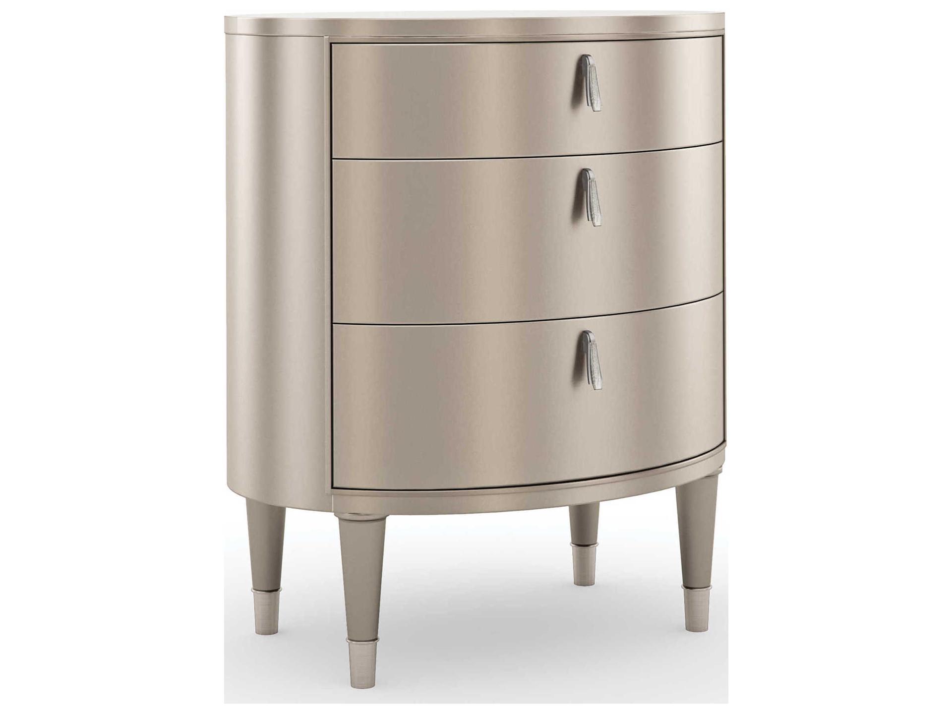 Bedside Beauty Oval Nightstand in Soft Silver Paint