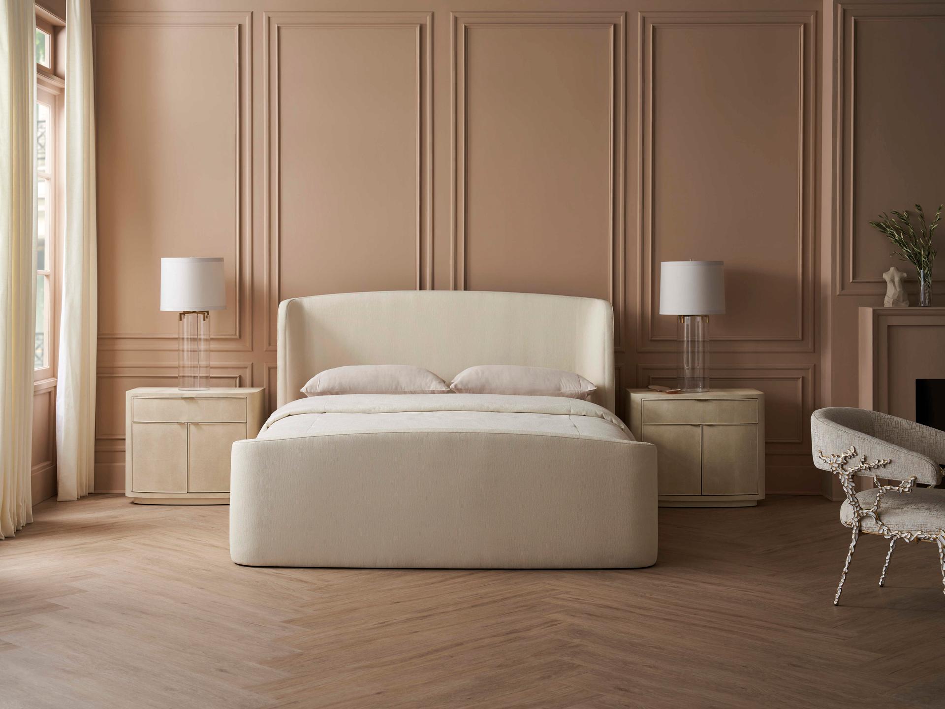 Caracole Classic Soft Embrace White Hardwood Upholstered King Sleigh Bed