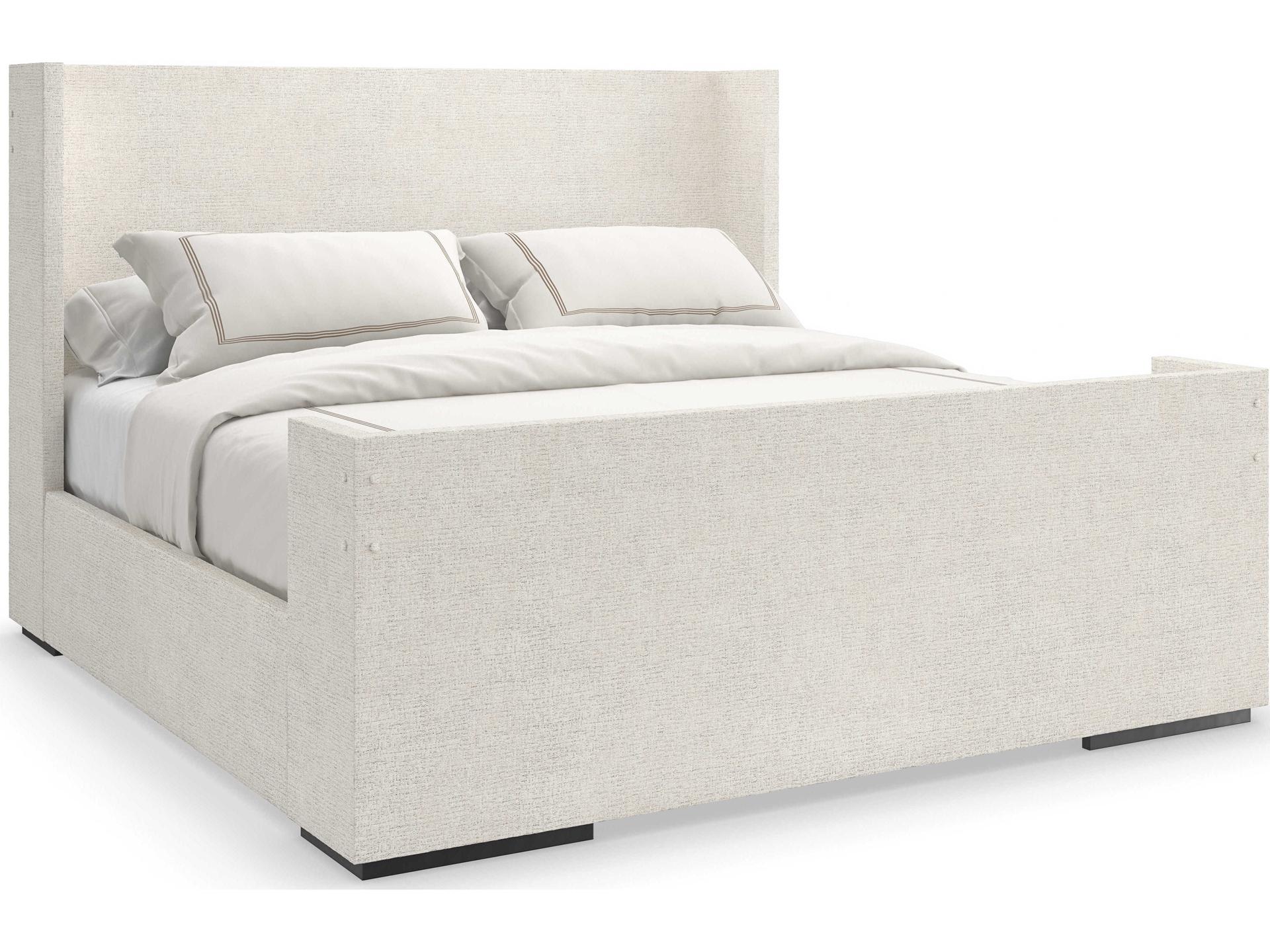 Caracole Classic Shelter Me Almost Black White Poplar Wood Upholstered King Panel Bed