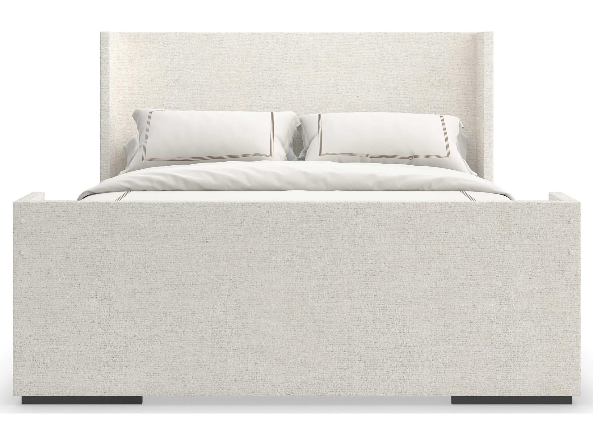 Caracole Classic Shelter Me Almost Black White Poplar Wood Upholstered King Panel Bed