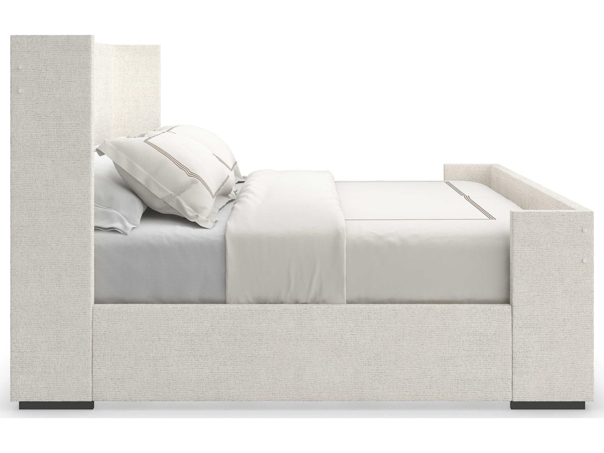 Caracole Classic Shelter Me Almost Black White Poplar Wood Upholstered King Panel Bed