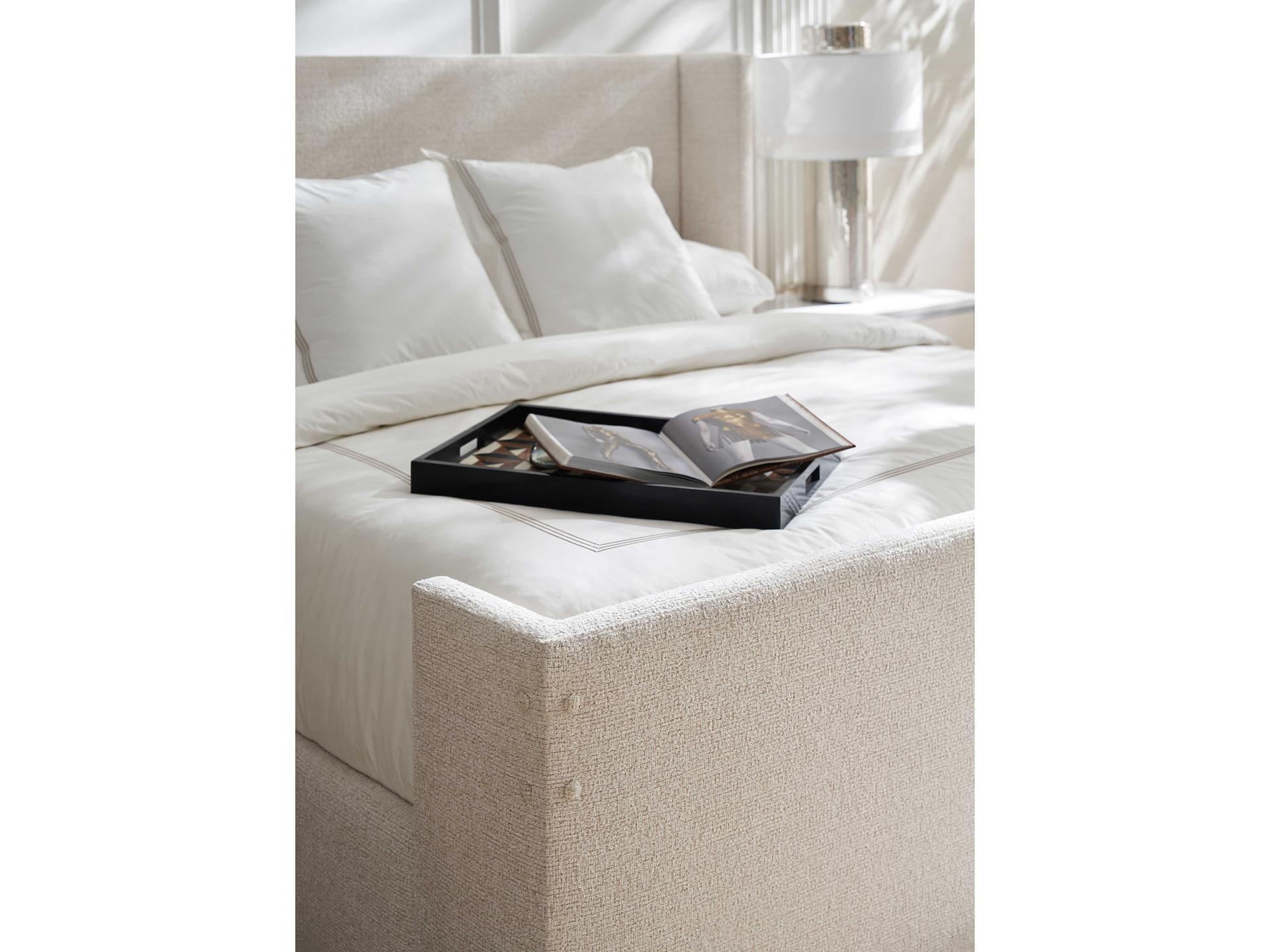 Caracole Classic Shelter Me Almost Black White Poplar Wood Upholstered King Panel Bed