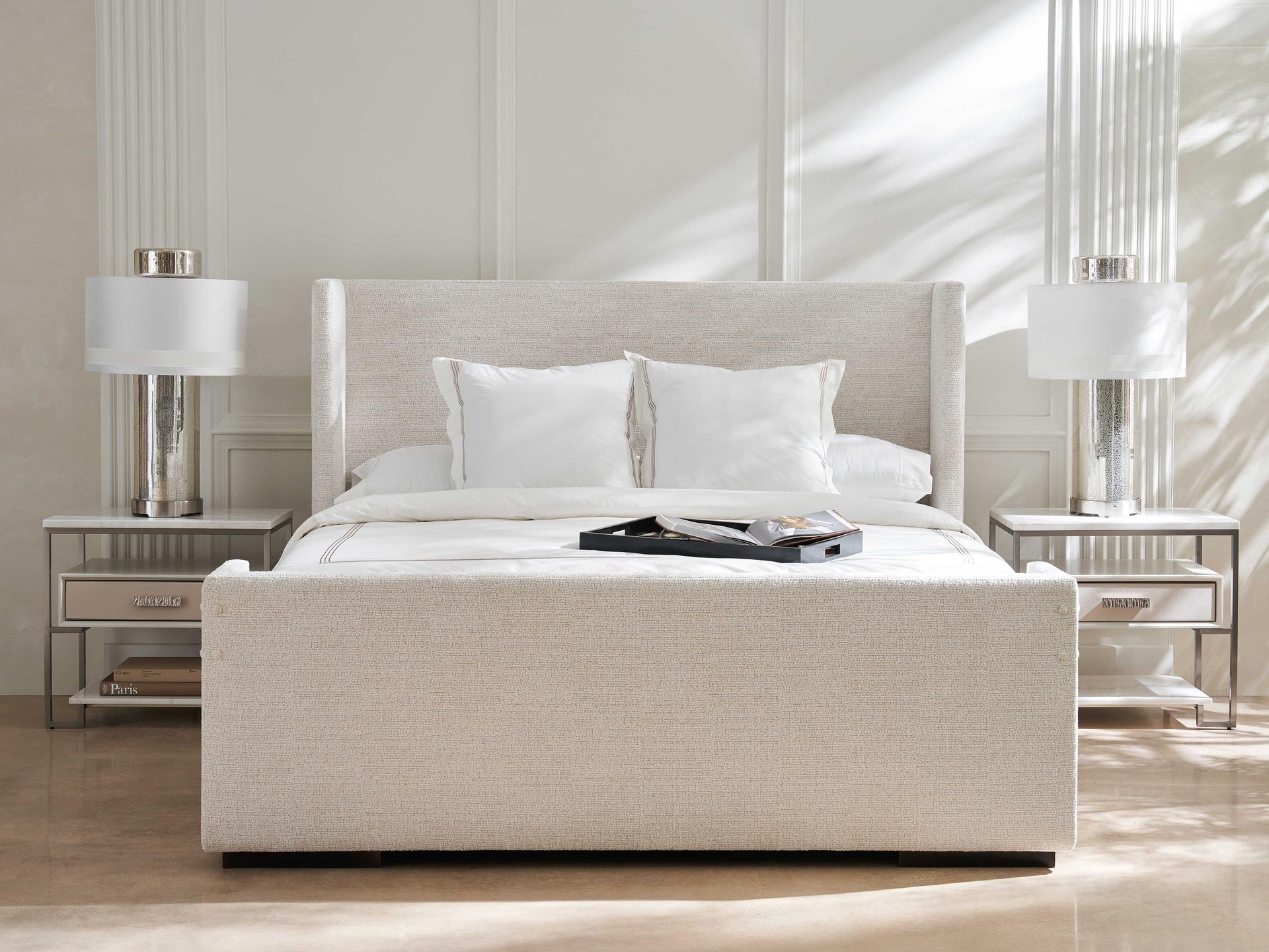 Caracole Classic Shelter Me Almost Black White Poplar Wood Upholstered King Panel Bed