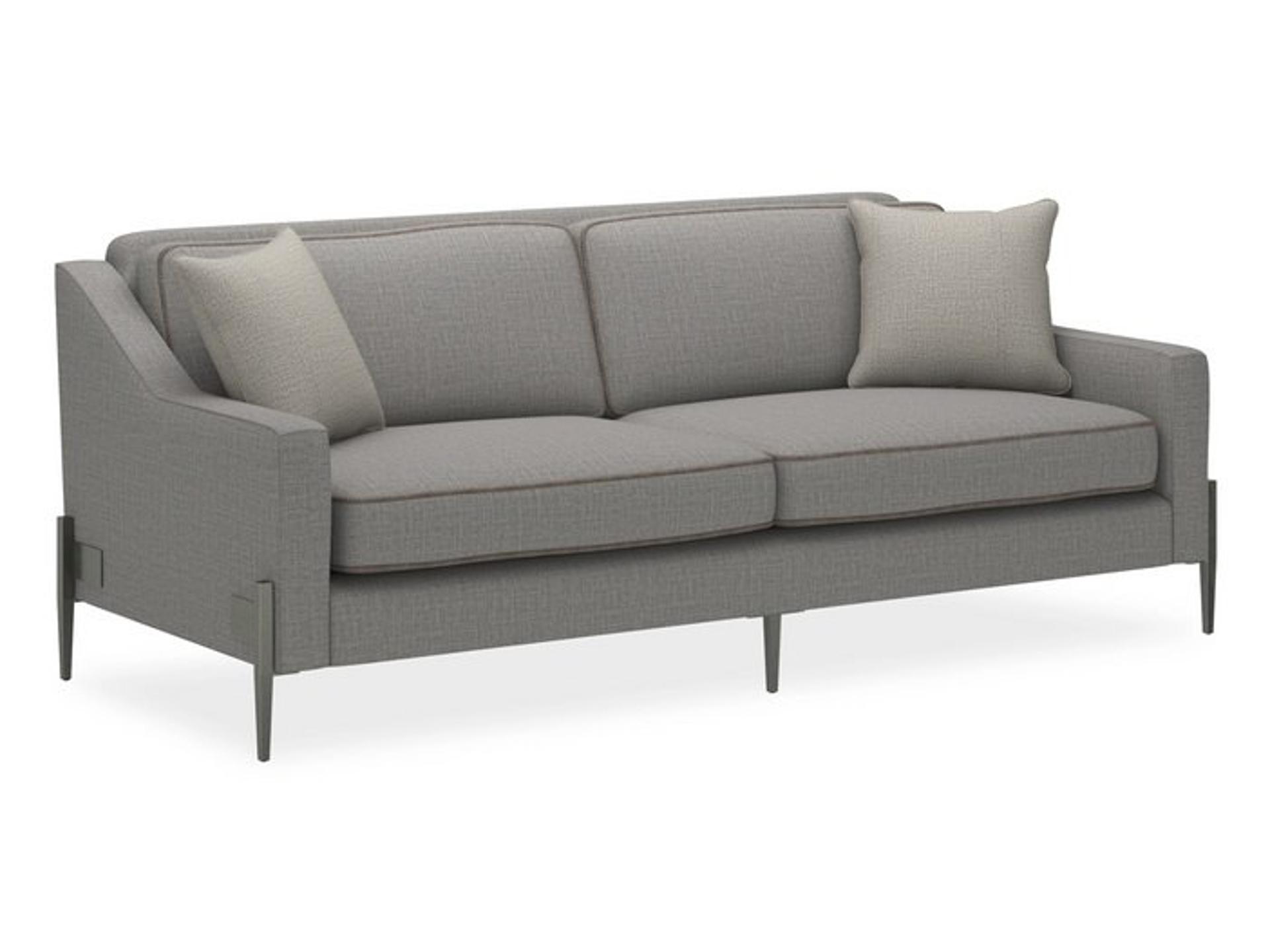 Modern Remix 3-Seat Grey Wool Blend Sofa with Tan Leather Welt