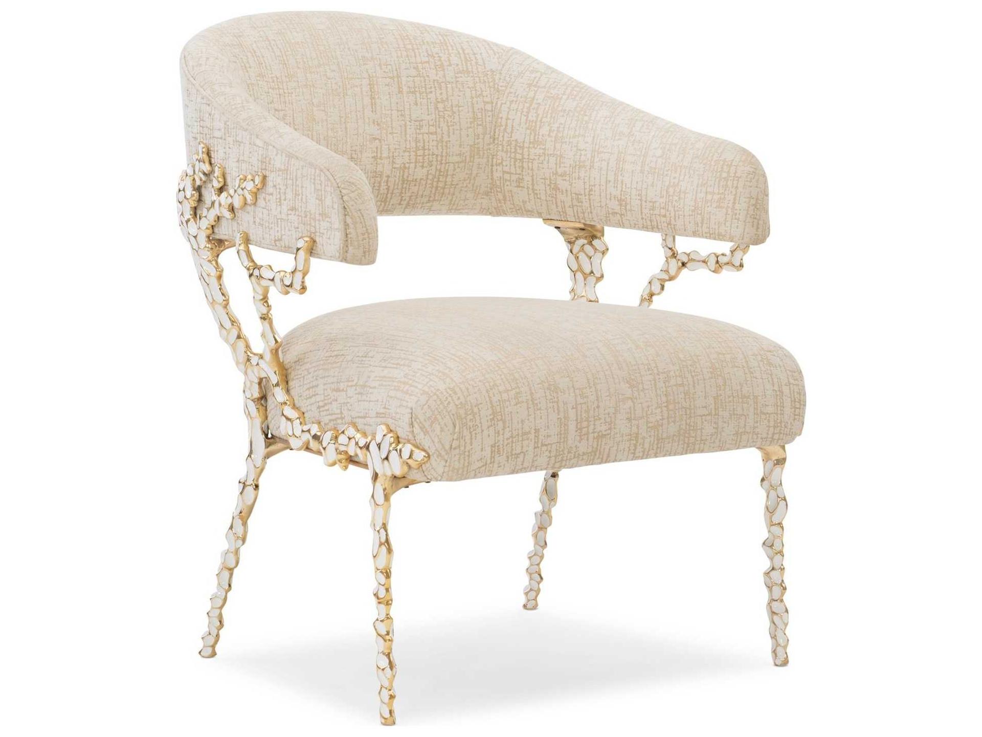 Glimmer Of Hope Accent Chair with Gold Brass Frame and Neutral Upholstery