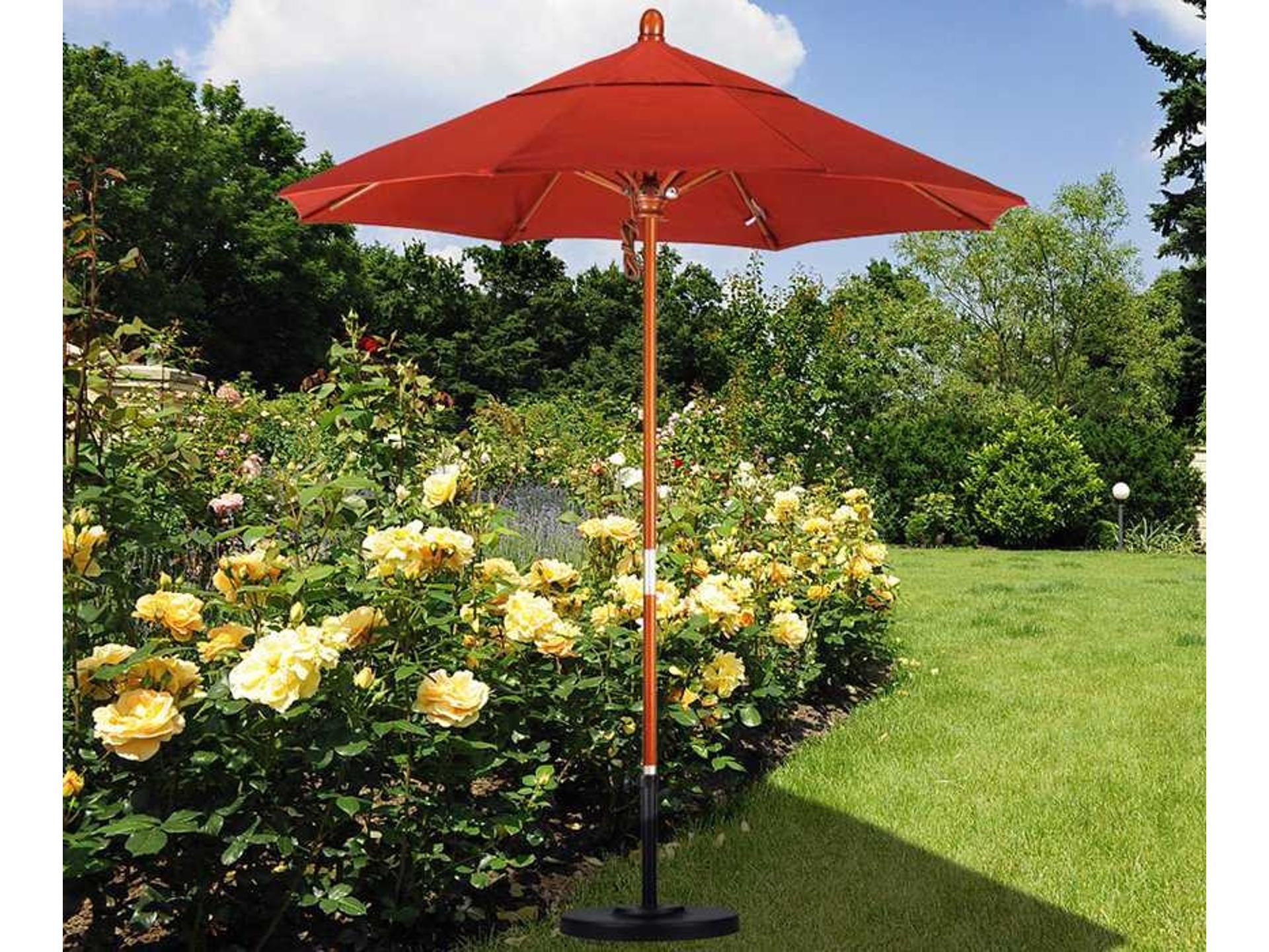 California Patio Umbrella Quick Ship Grove Series 7.5 Foot Octagon Market Wood Patio Umbrella with Push Lift System