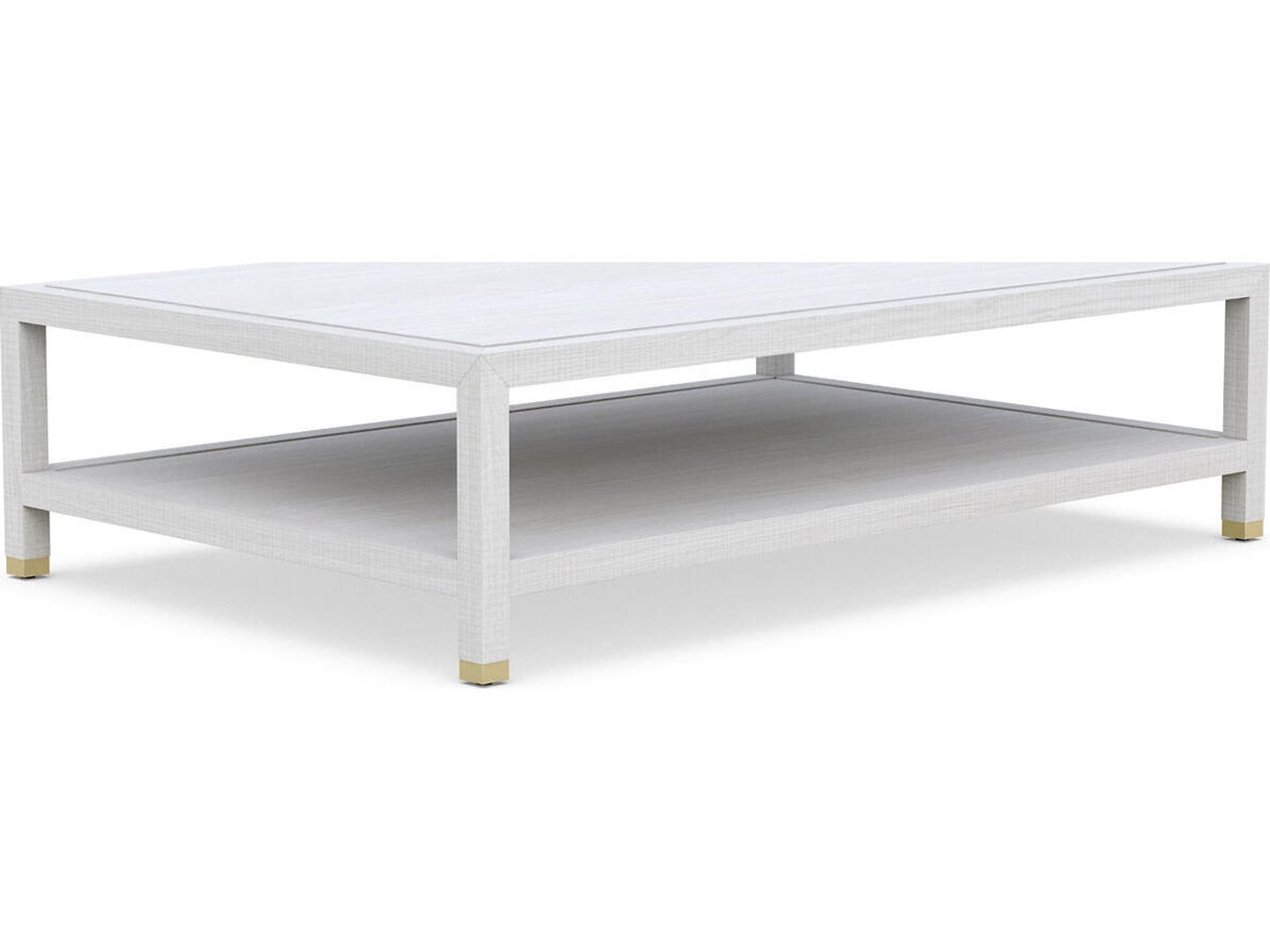 Corpus Rectangular Wood Coffee Table in Beach White with Matte Brass Accents