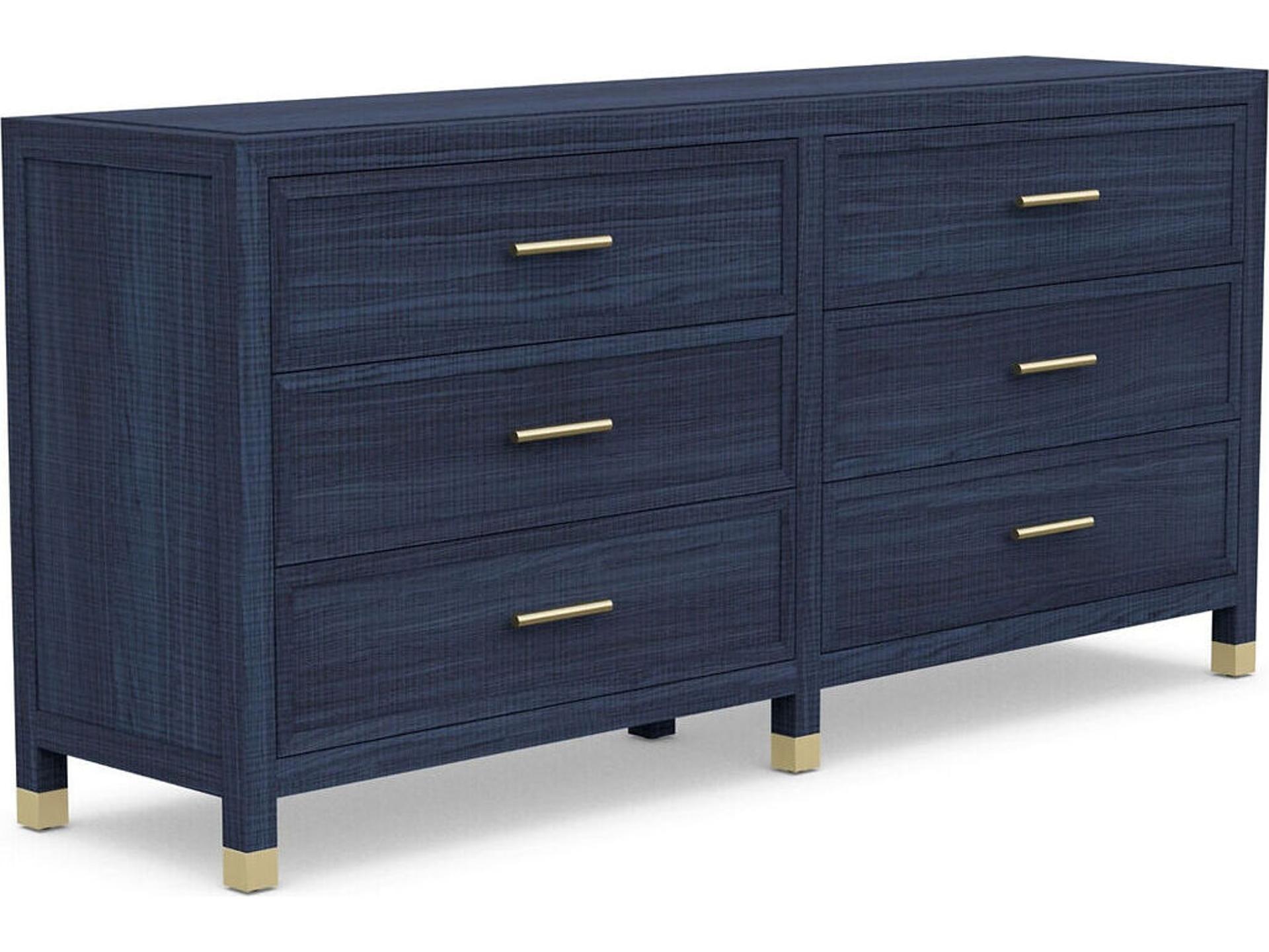Corpus 6-Drawer Poplar Wood Double Dresser in Denim Blue