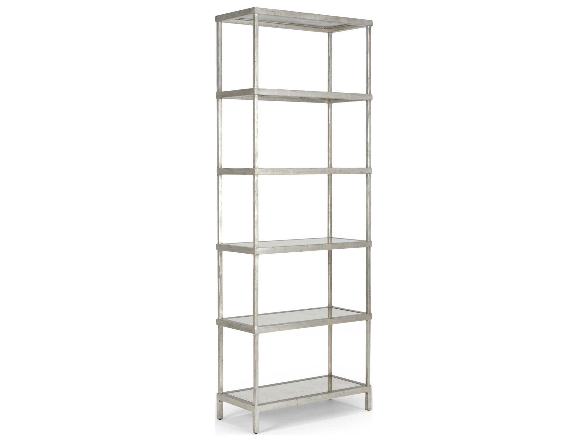 5-Shelf Iron and Mirror Etagere in Antique Silver Leaf