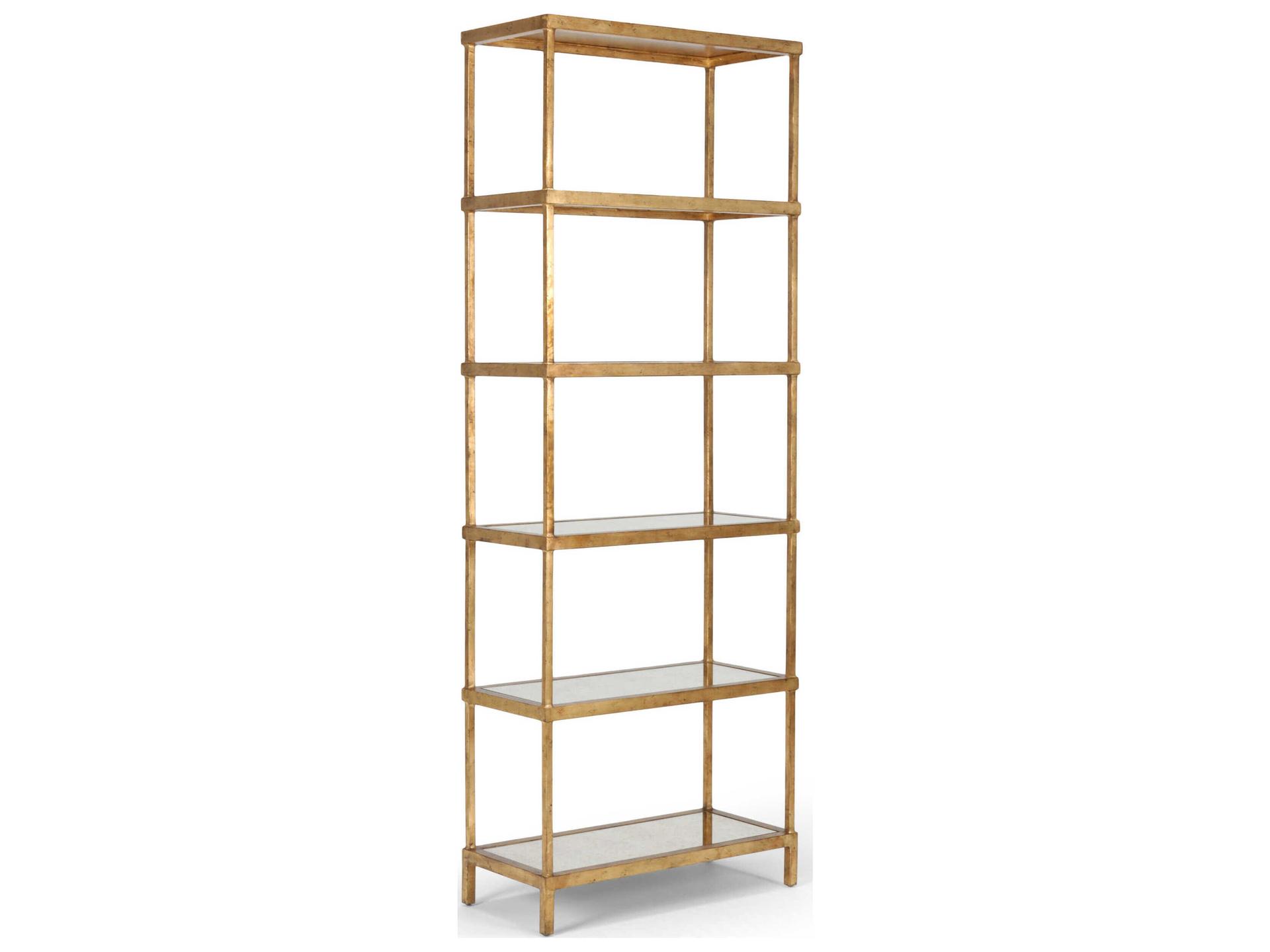 Five-Shelf Etagere in Antique Gold Leaf with Mirrored Shelves
