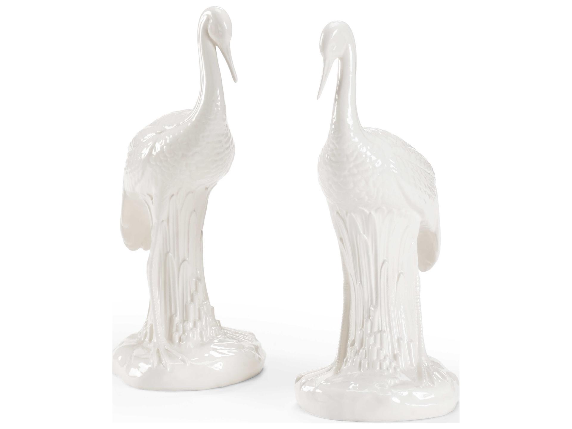White Heron Hand-Glazed Ceramic Figurines Pair