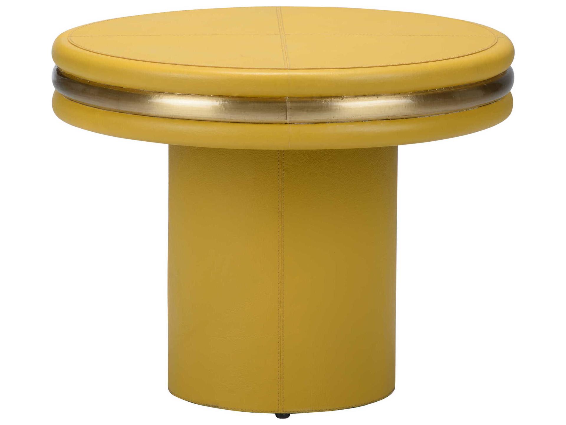 Edison Round Leather Yellow Gold Coffee Table