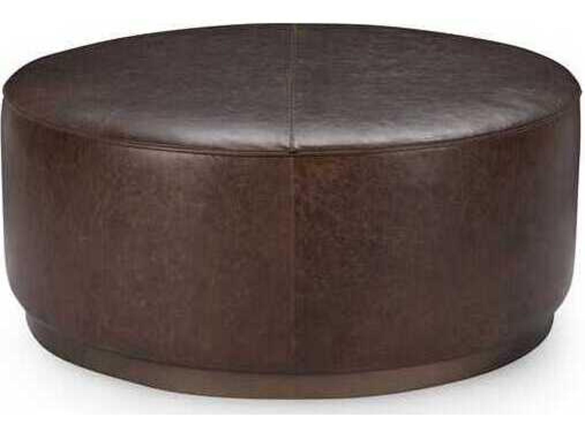 Clair Round Coffee Table in Dark Brown Top Grain Leather and Iron