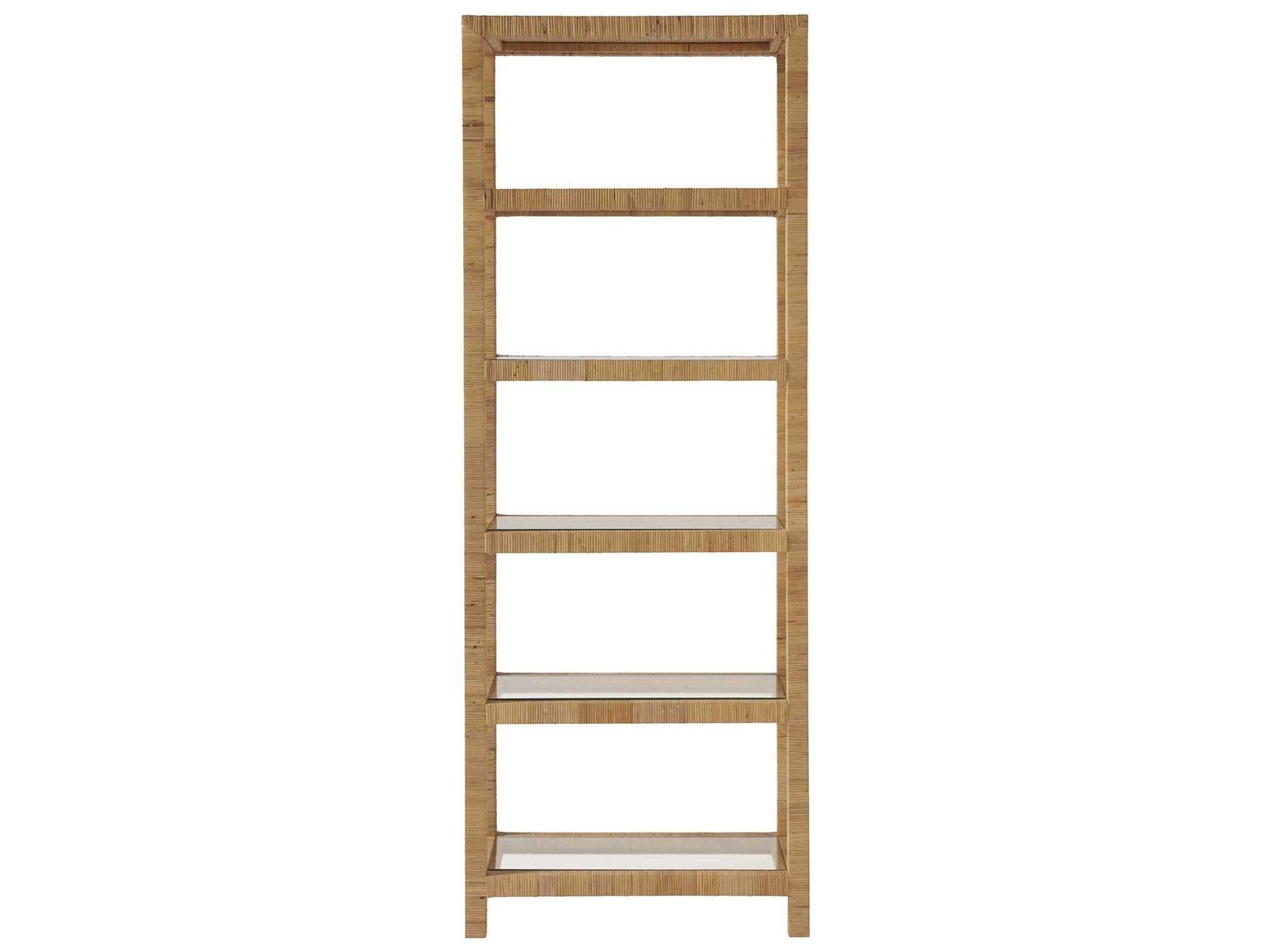 Long Key Etagere with Five Glass Shelves Natural Rattan
