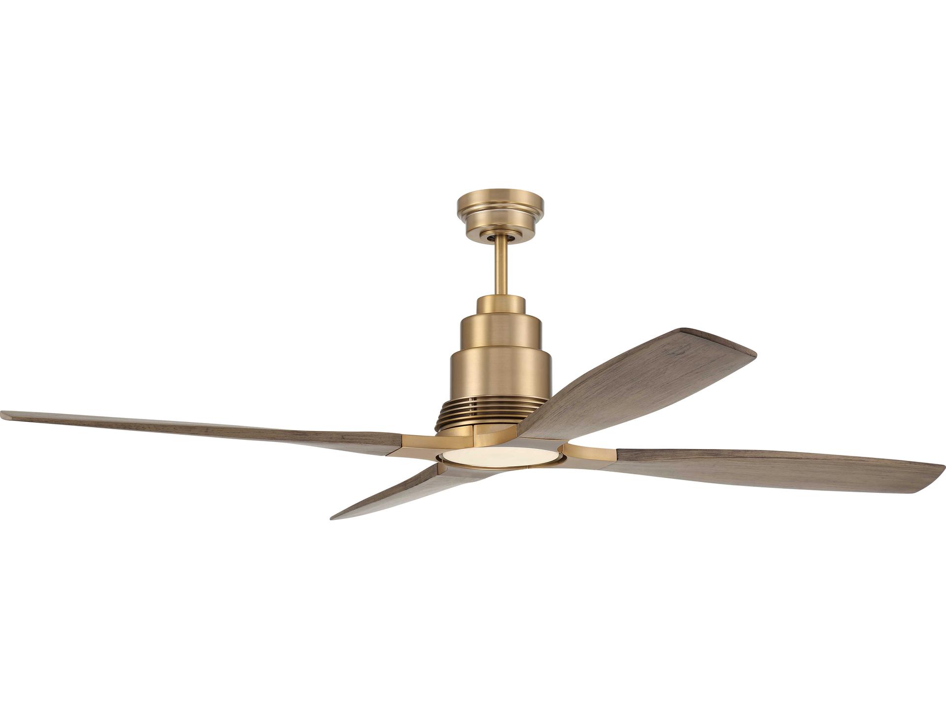 Ricasso 60-Inch 4-Blade LED Indoor Ceiling Fan in Satin Brass with Driftwood Blades