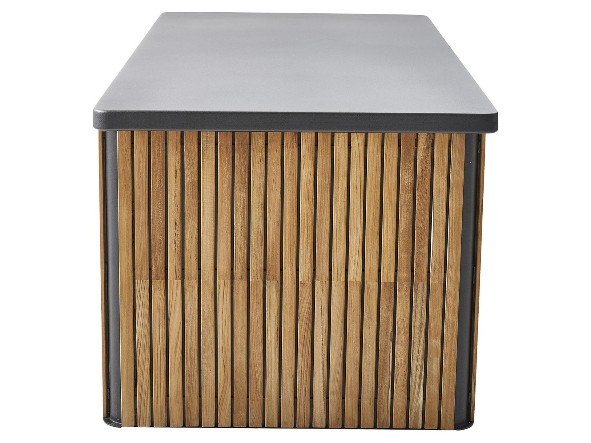Cane-line Combine Large Outdoor Cushion Box in Lava Grey Aluminum and Teak