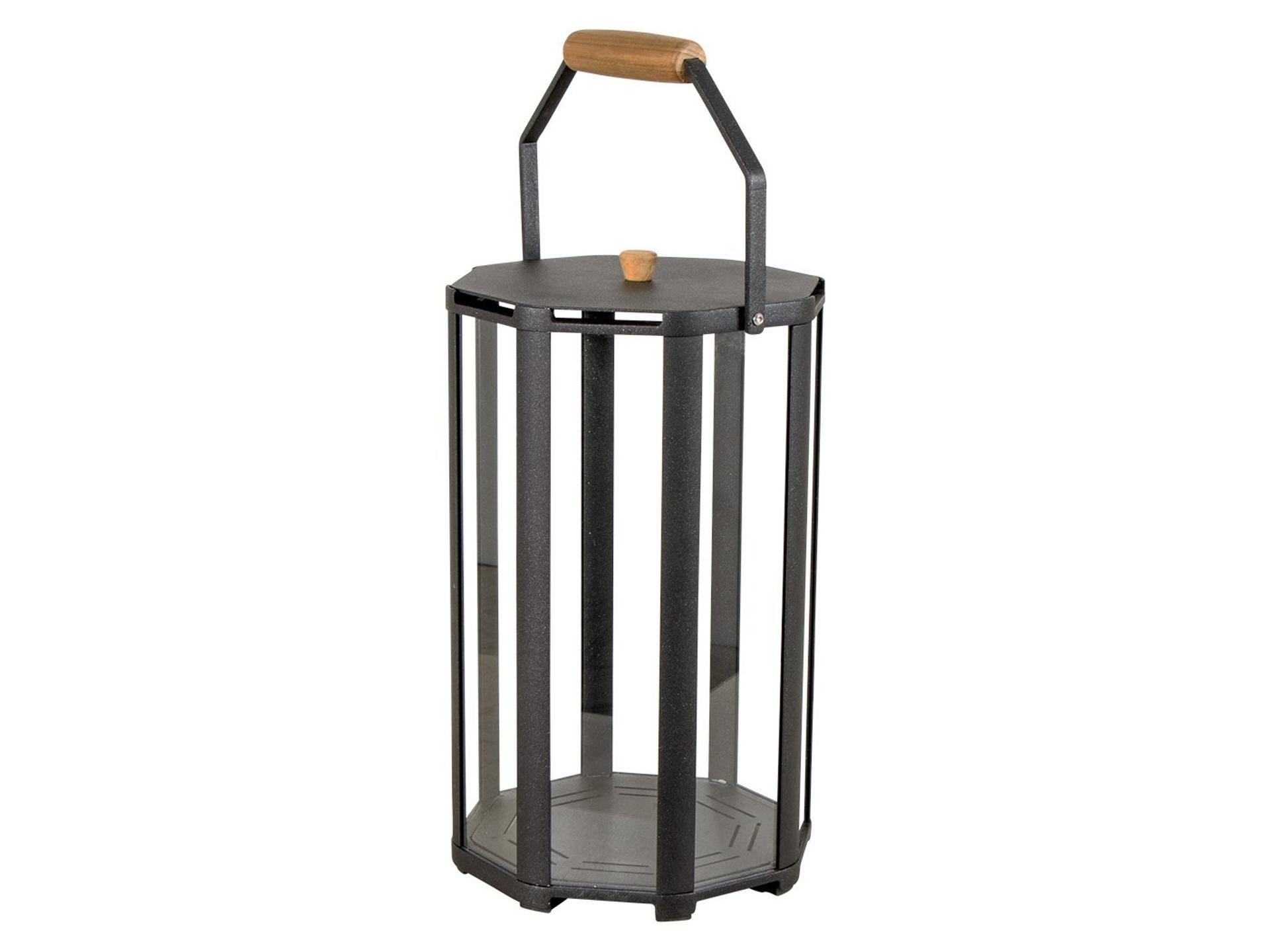 Cane-line Lightlux Small Outdoor Lantern in Lava Grey Aluminum with Teak Handle