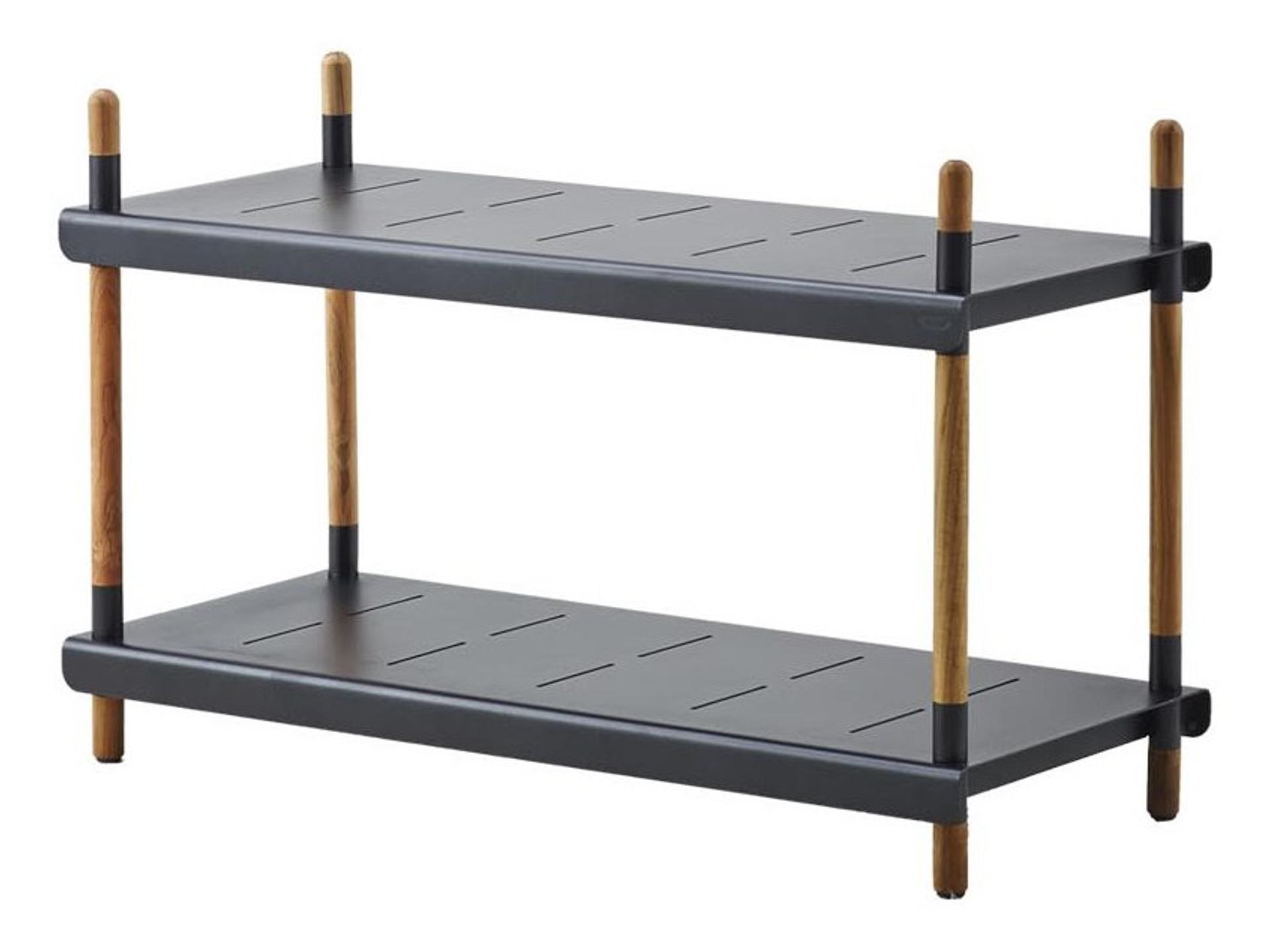 Cane Line Frame Lava Grey Aluminum Teak Outdoor Low Shelving System