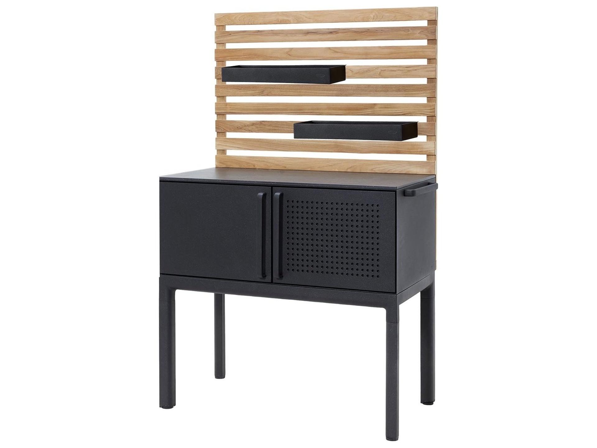 Drop Single Kitchen Module with Teak and Aluminum Shelves