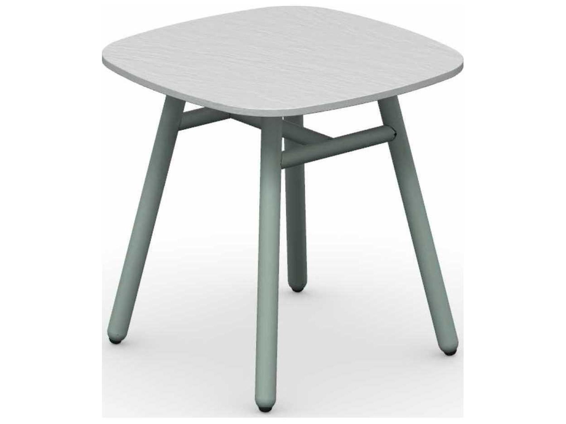 Yo Square End Table with Matt Thyme Green Aluminum and Slate White Ceramic