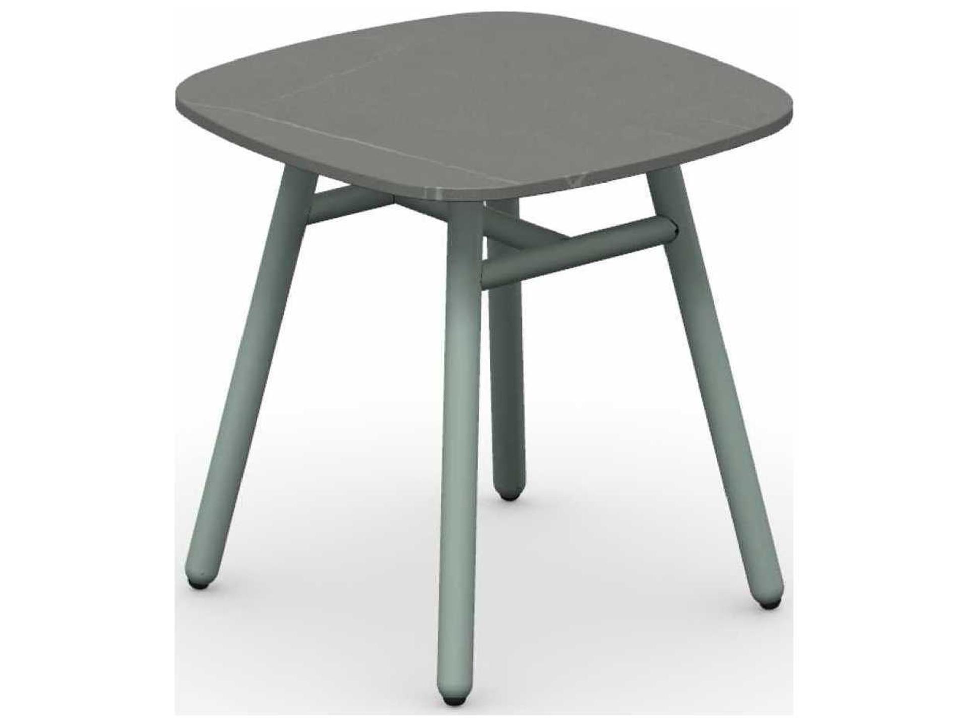 Yo Matt 17 Inch Square Ceramic End Table Thyme Green and Piasentina Grey
