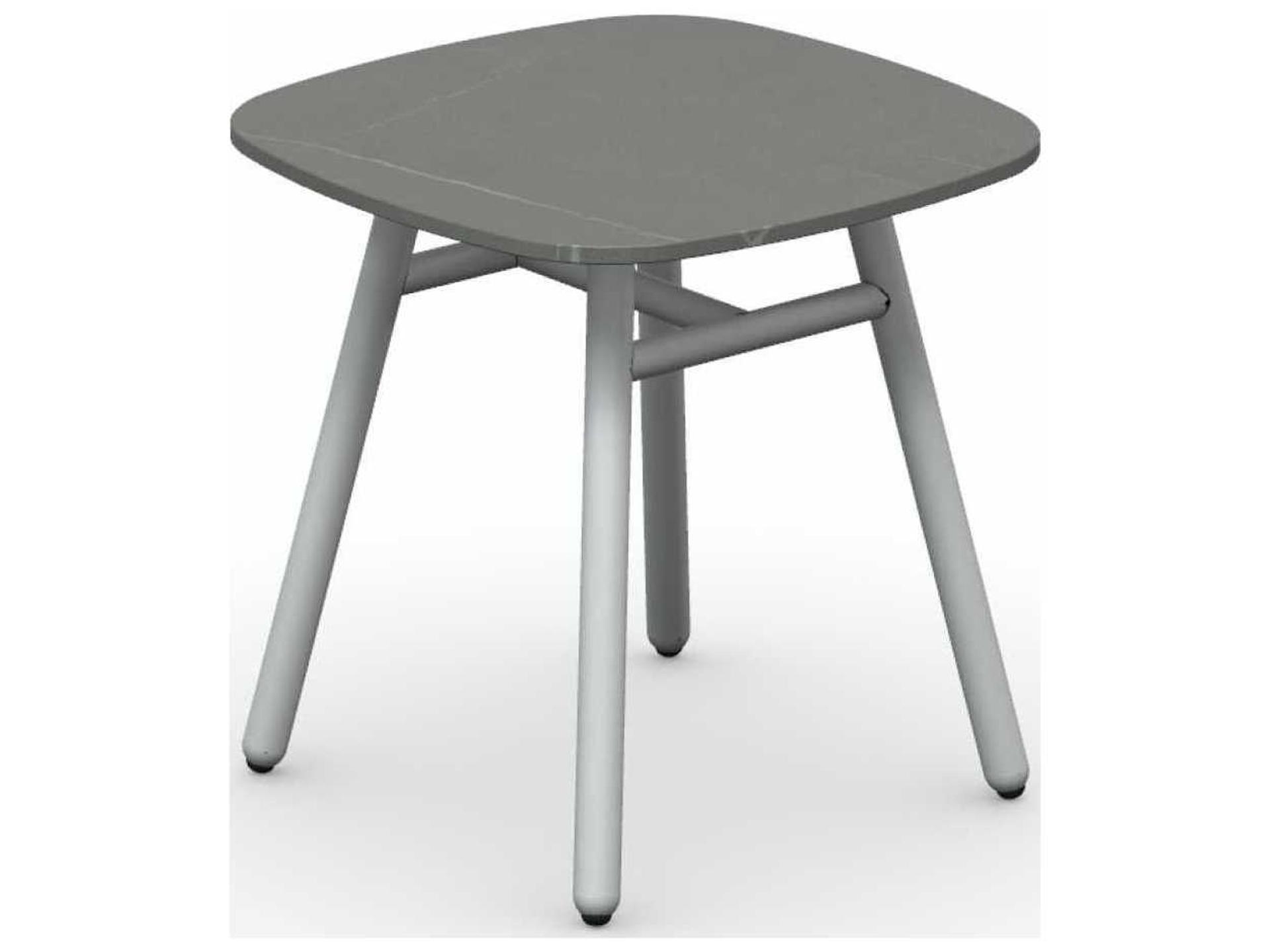Yo! Square End Table Aluminum Frame Ceramic Top Matt Optic White Piasentina Grey