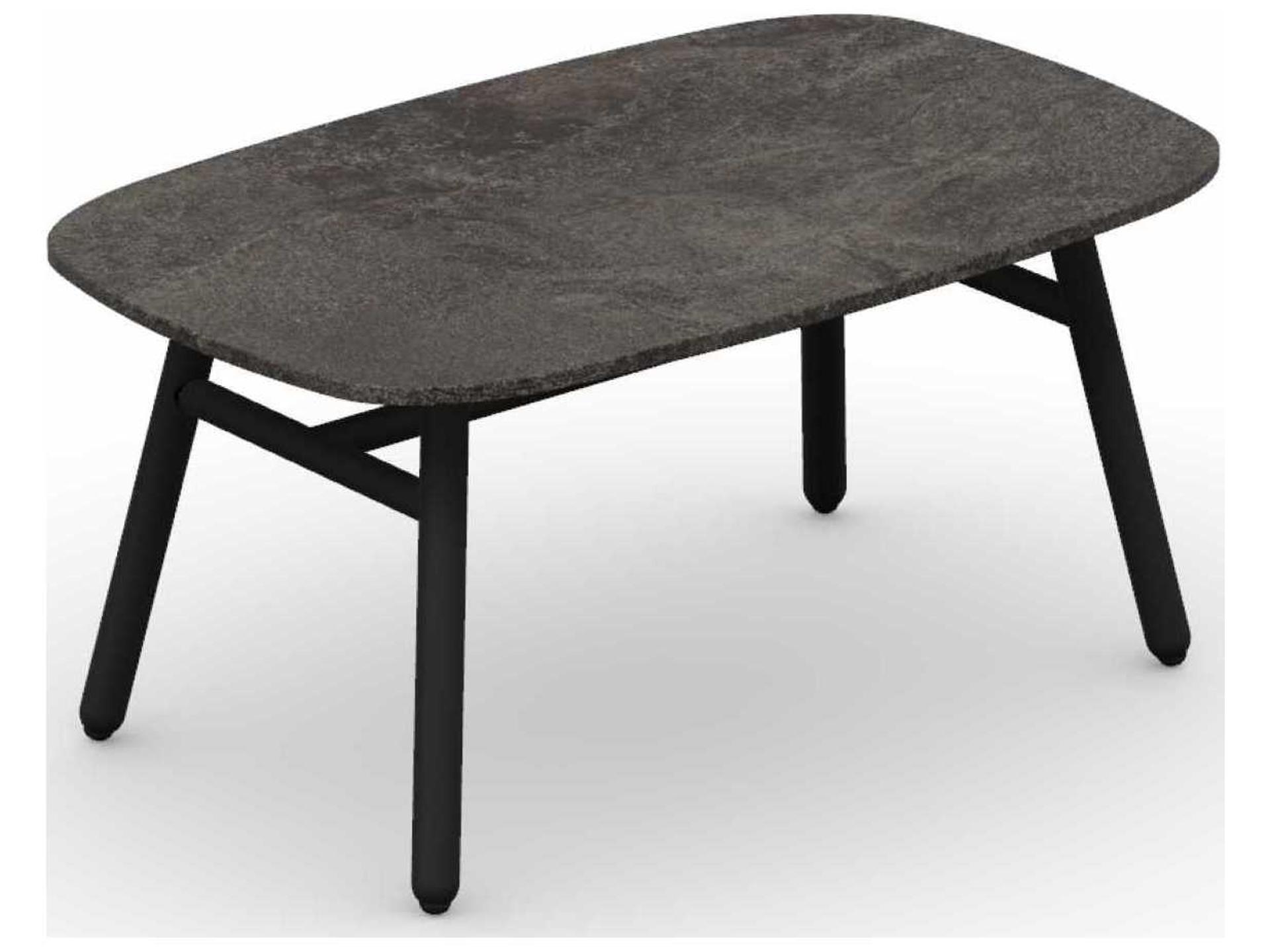 Yo Rectangular Aluminum Ceramic Coffee Table in Matt Black and Porphyry Brown