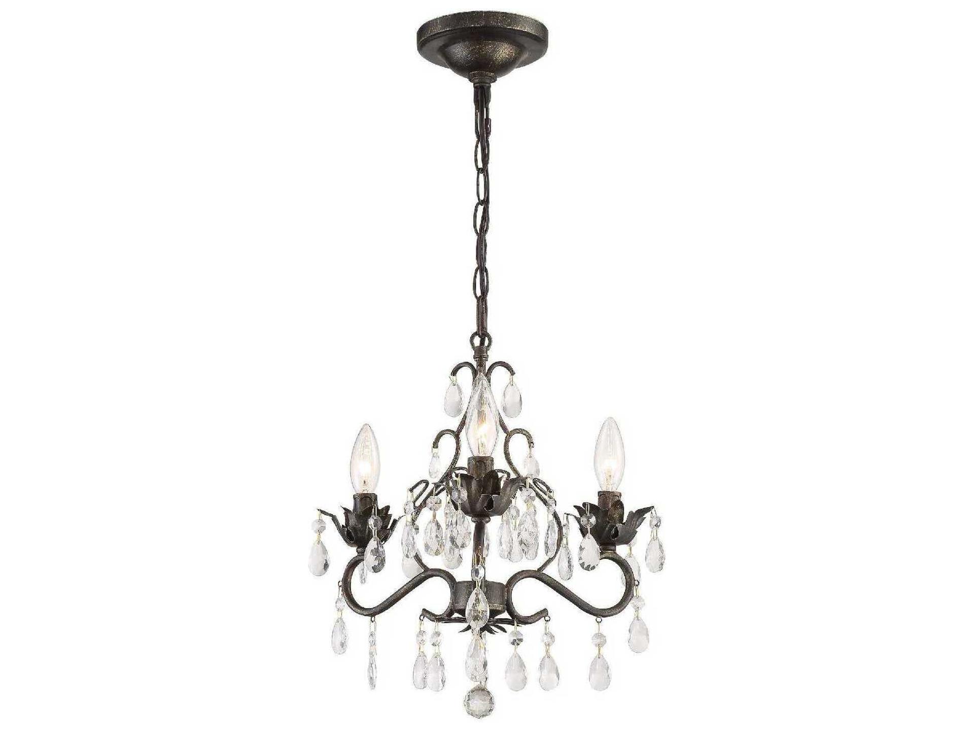 3-Light Paris Market Mini Chandelier in English Bronze with Hand Cut Crystal
