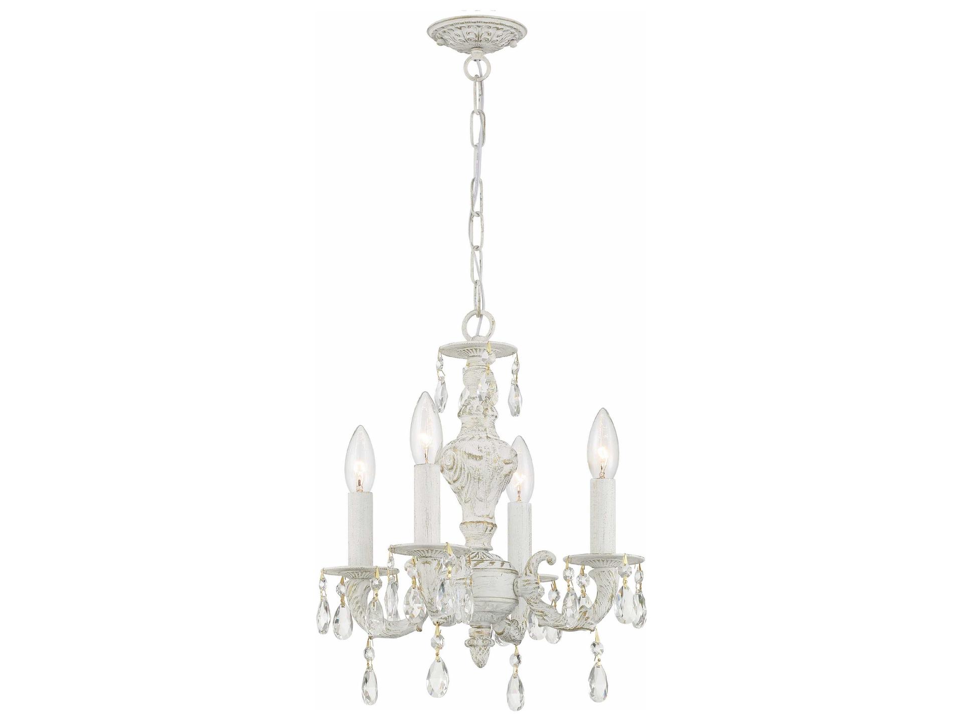 4-Light Paris Market Mini Chandelier in Antique White with Clear Crystal