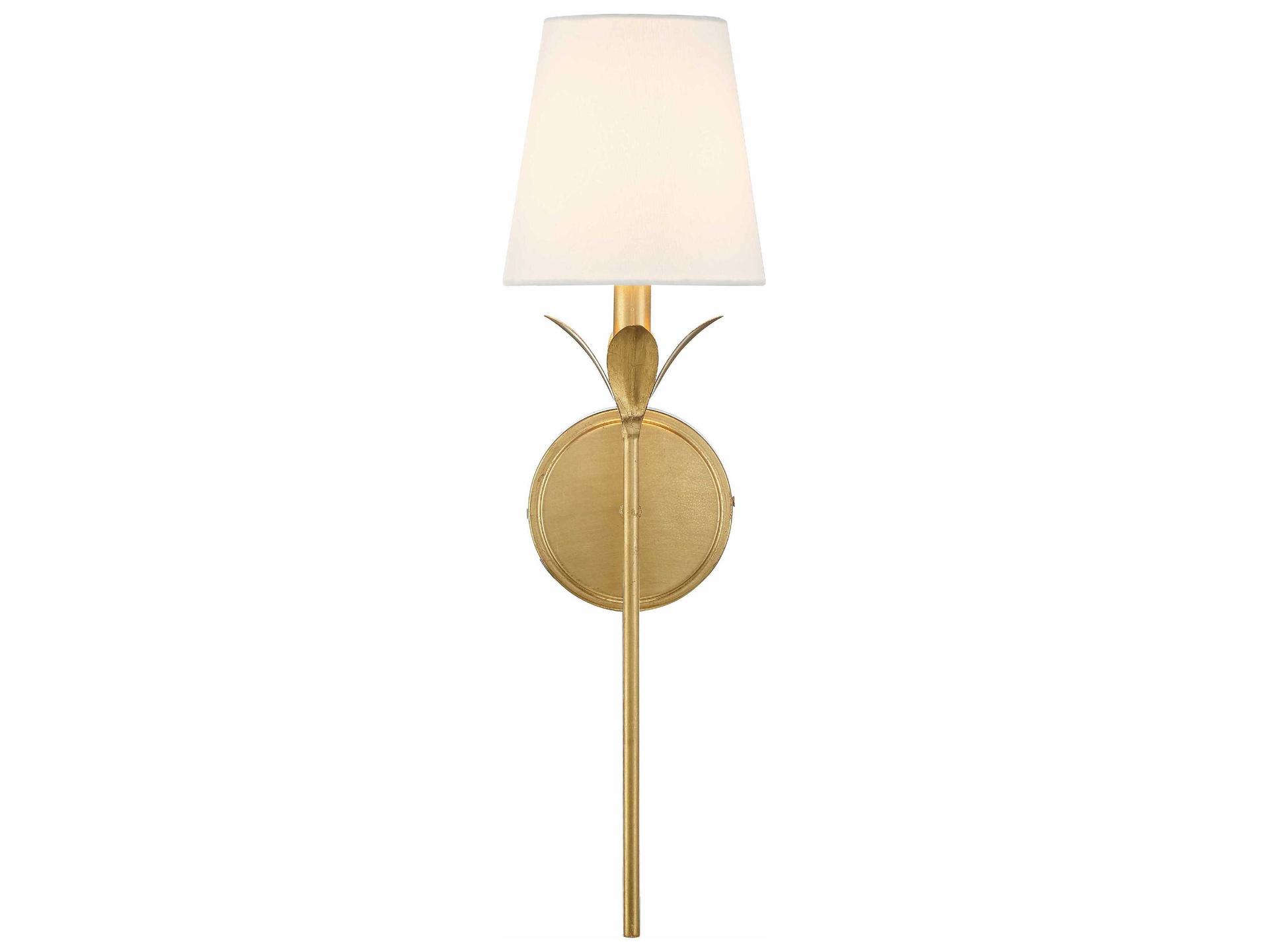 Broche 1-Light Wall Sconce in Antique Gold with White Silk Shade