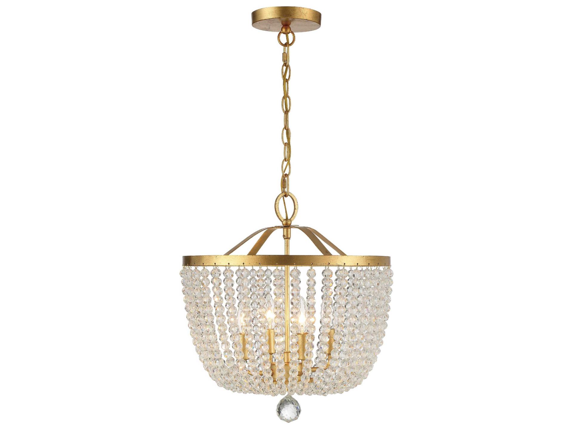 4-Light Rylee Mini Chandelier in Antique Gold with Crystal Beads