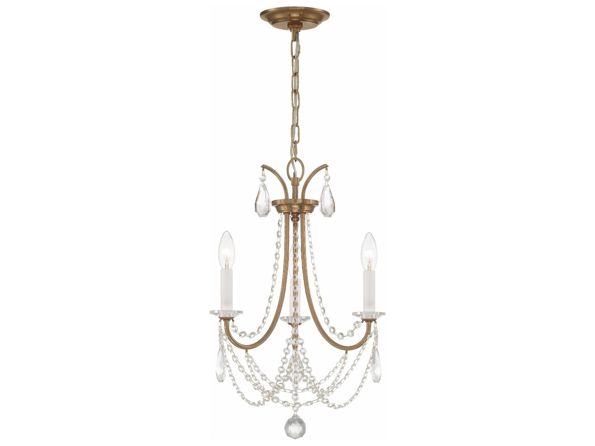 3-Light Karrington Mini Chandelier Aged Brass with Hand Cut Crystal