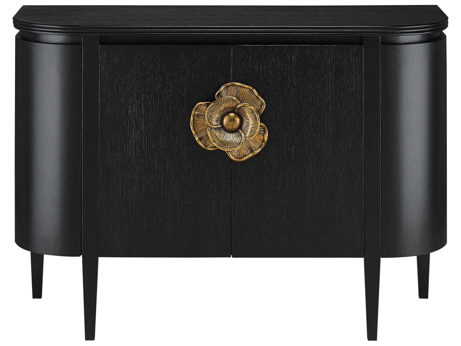 Currey and Company Briallen Demi-Lune Accent Cabinet in Caviar Black and Antique Brass