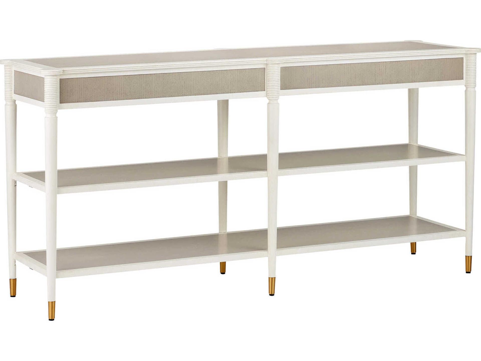 Aster Rectangular Wood Off White Fog Polished Brass Console Table