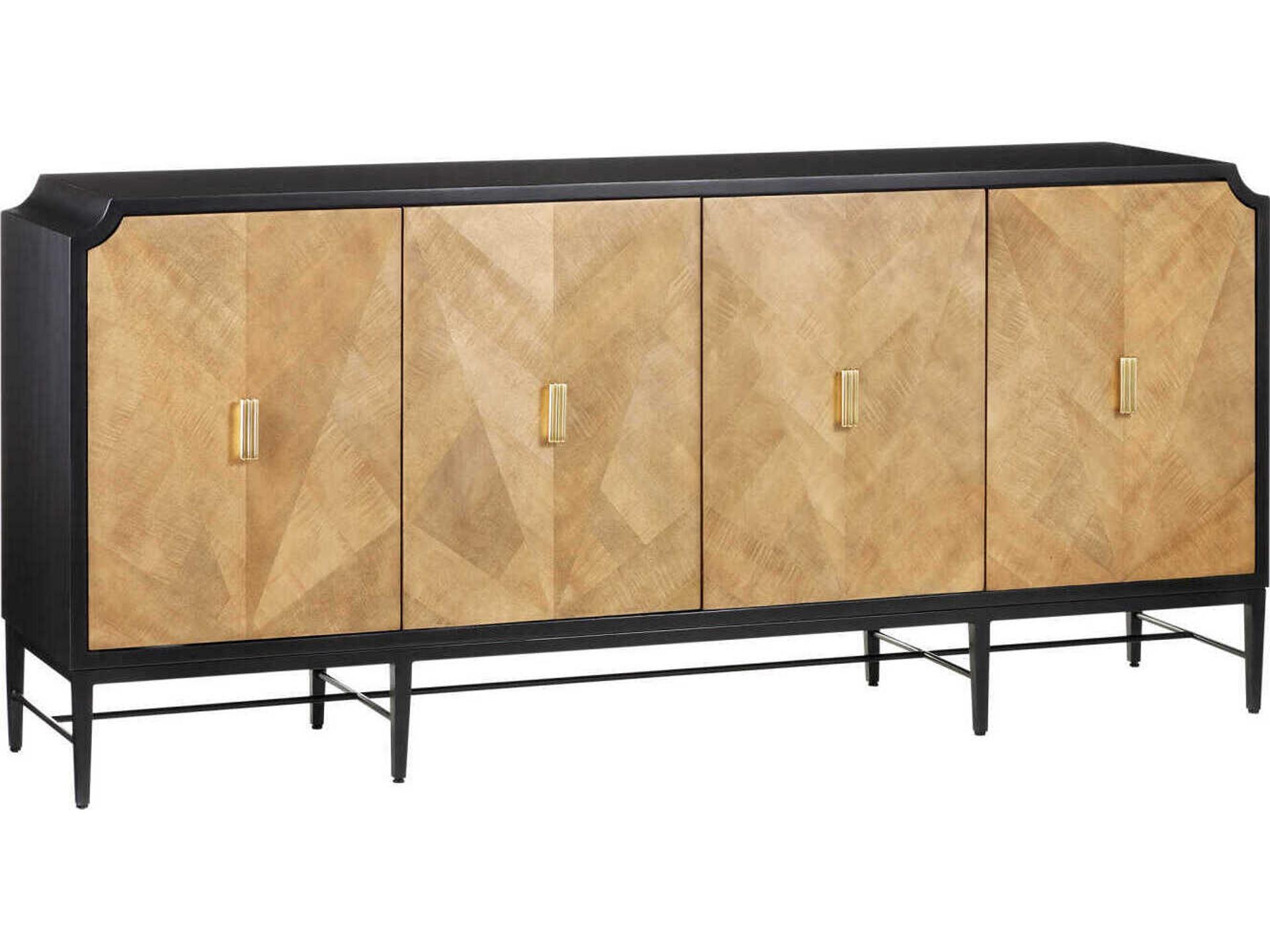 Kallista 80" Hardwood Taupe Caviar Black Polished Brass Credenza Sideboard