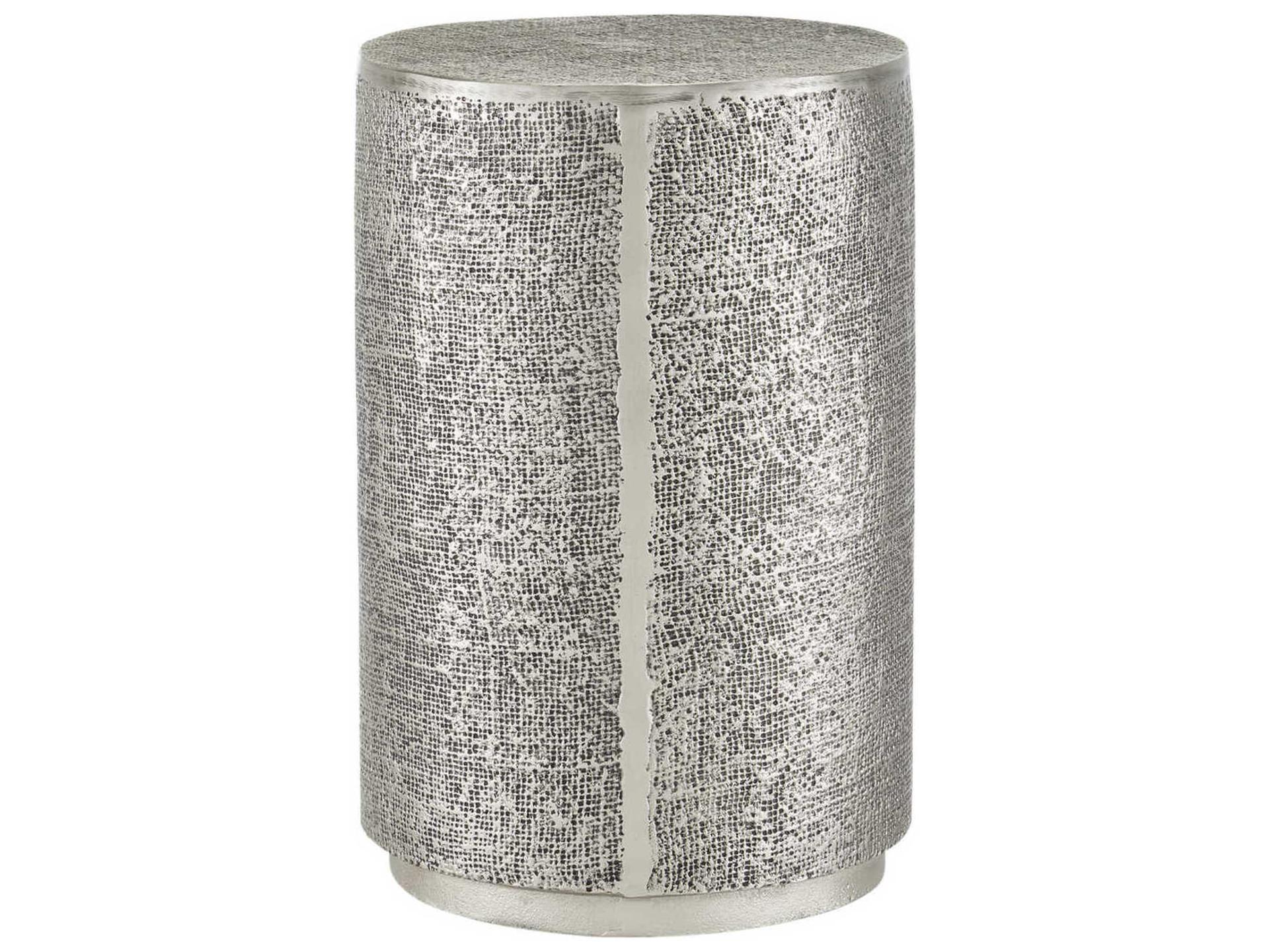 Currey & Company Kabeen Round Metal Antique Silver End Table