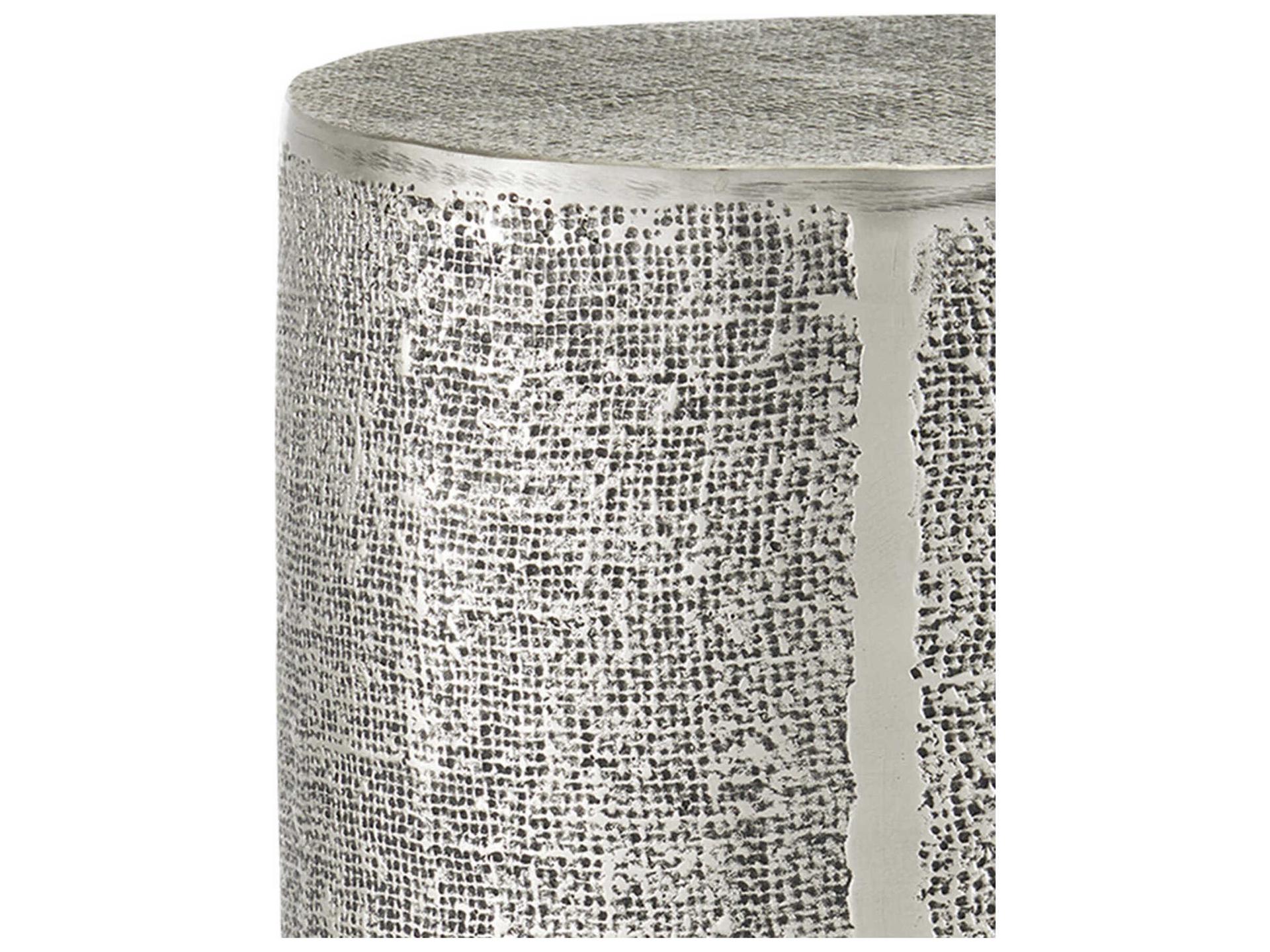 Currey & Company Kabeen Round Metal Antique Silver End Table