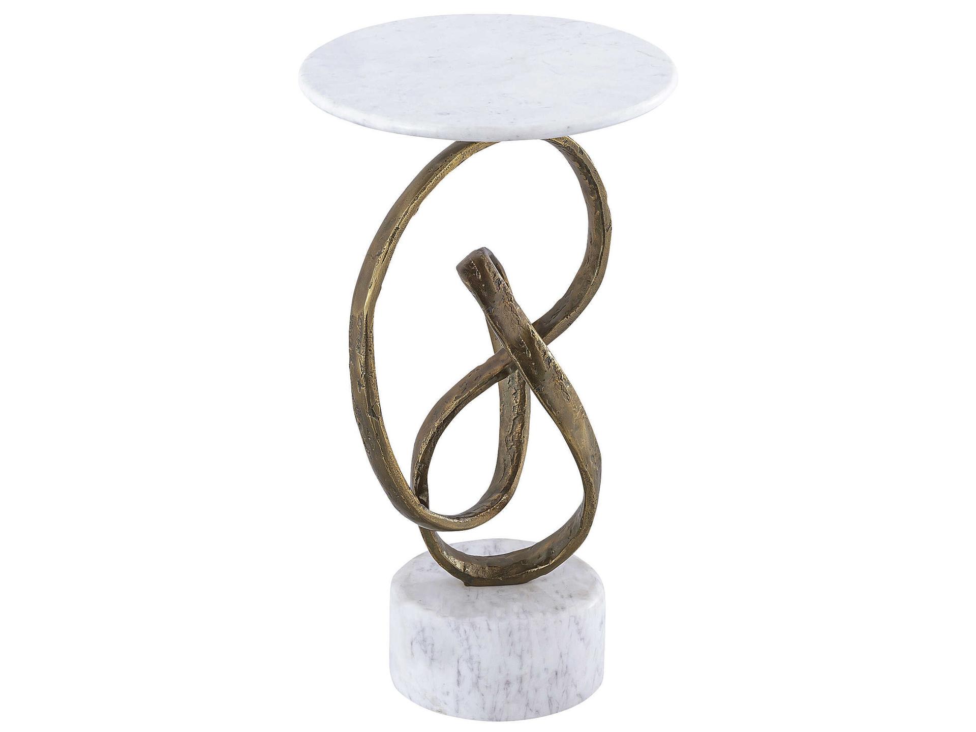 Ruban Round Marble Antique Brass Natural End Table