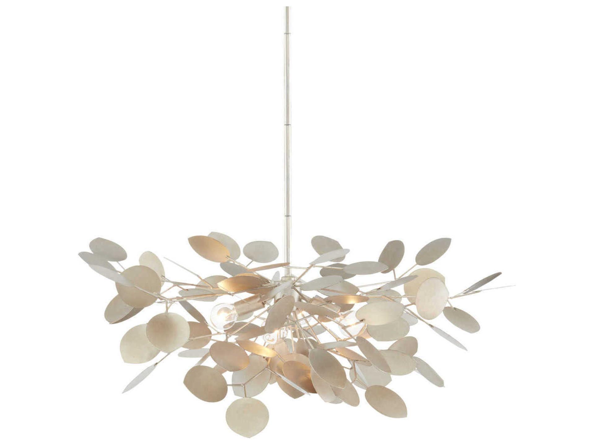 Currey and Company 4-Light Lunaria Chandelier in Contemporary Silver Leaf