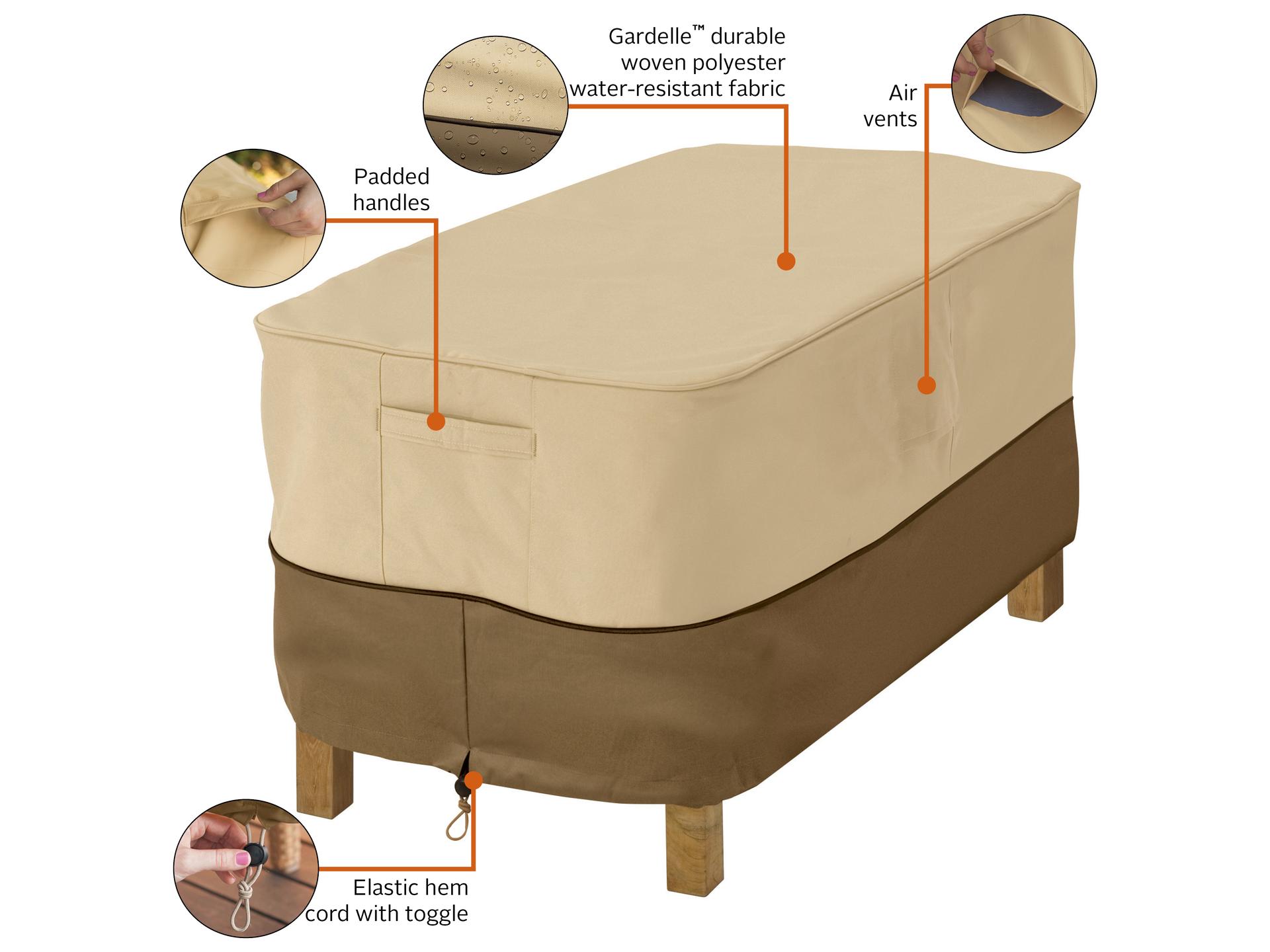 Duck Covers Veranda Pebble 48 Inch Rectangular Coffee Table Cover