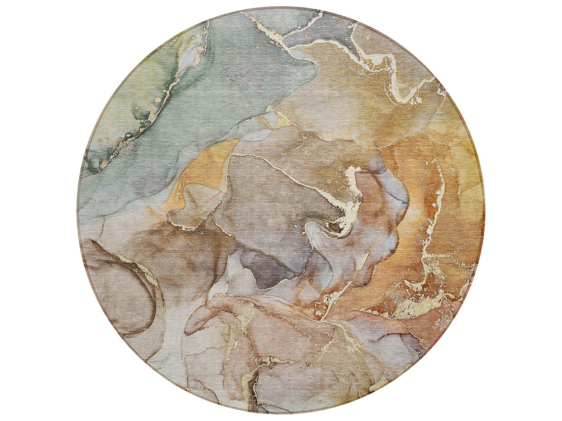 Chantille Round Area Rug in Beige with Watercolor Pattern