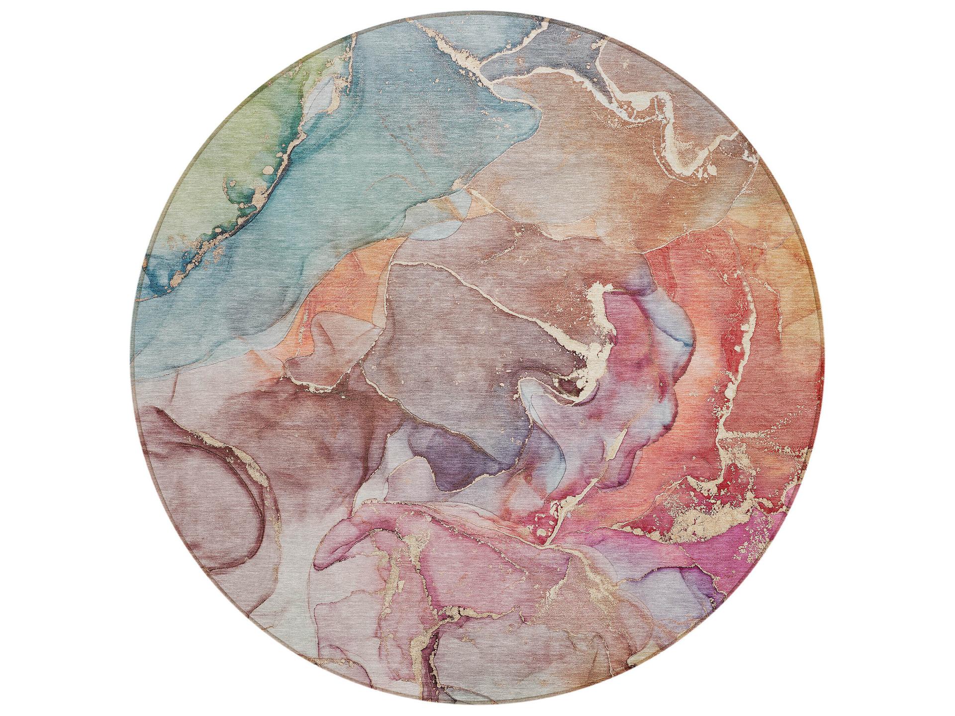 Chantille Round Area Rug Blue Watercolor Pattern