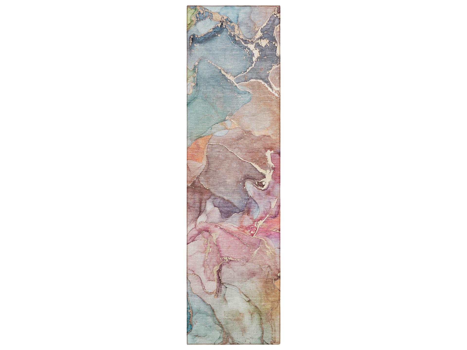 Chantille Abstract Machine Washable Indoor Outdoor Runner Rug in Blue
