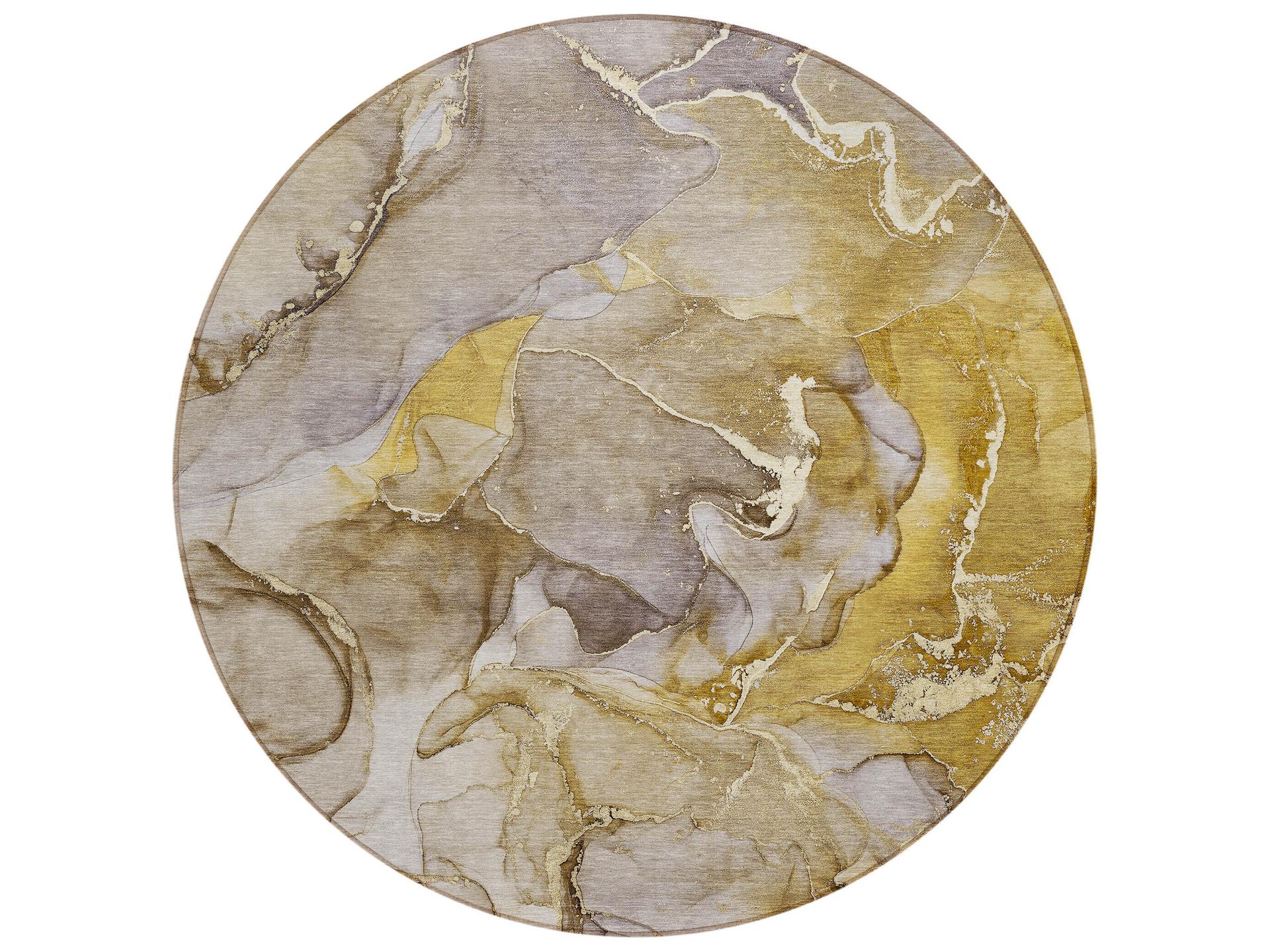 Chantille Round Area Rug in Taupe with Floral Watercolor Pattern